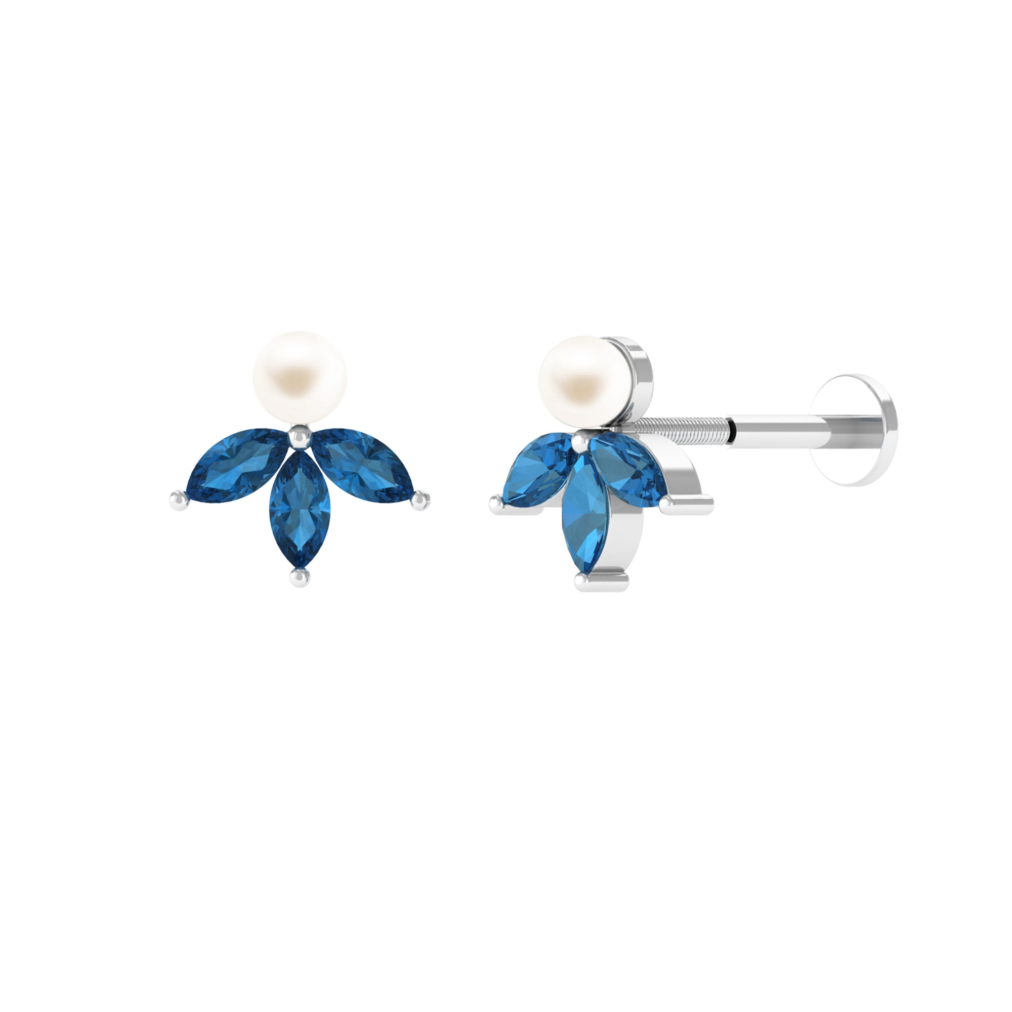 Genuine Freshwater Pearl Earring with London Blue Topaz Flower Freshwater Pearl - ( AAA ) - Quality - Arisha Jewels