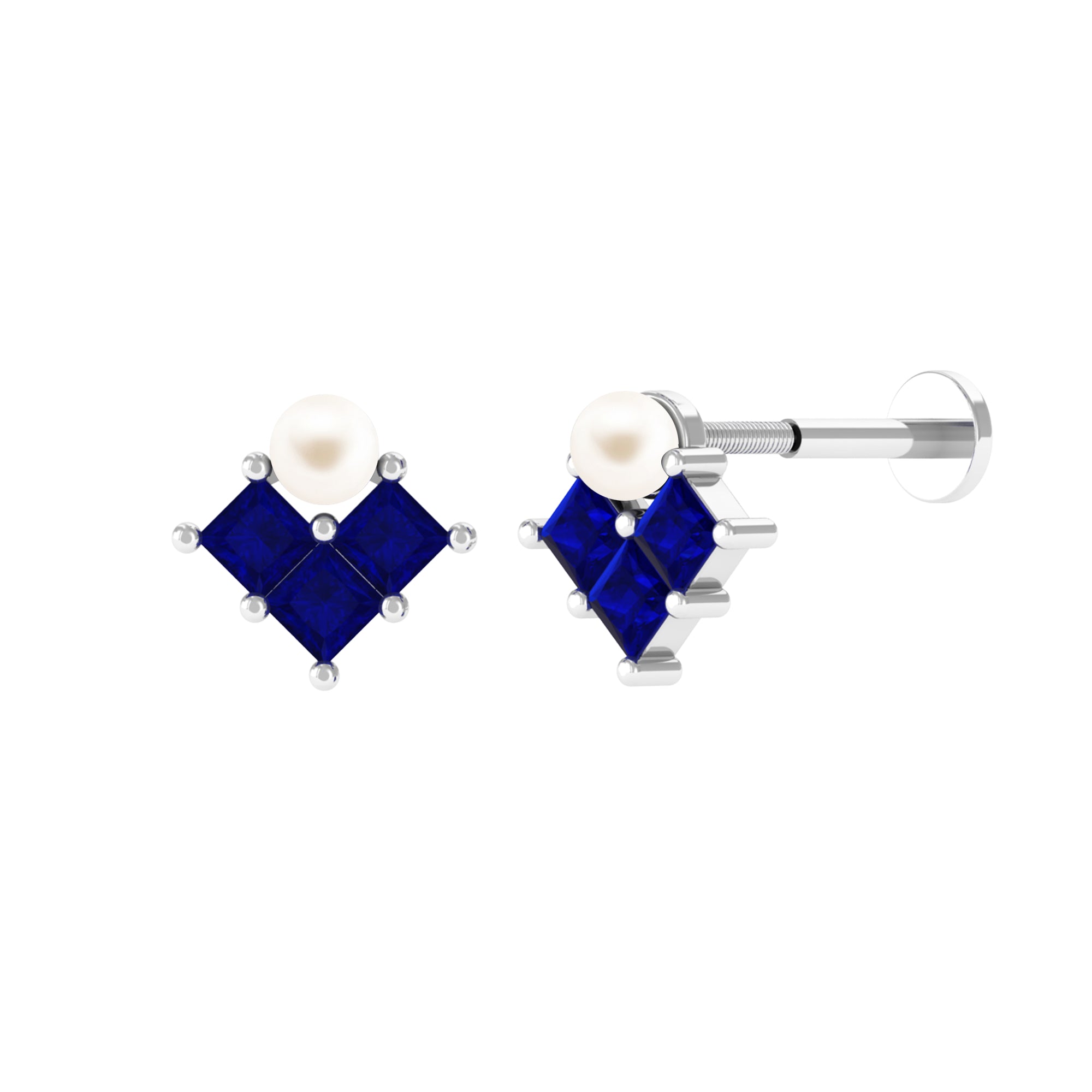 Minimal Freshwater Pearl Helix Earring with Blue Sapphire Freshwater Pearl - ( AAA ) - Quality - Arisha Jewels