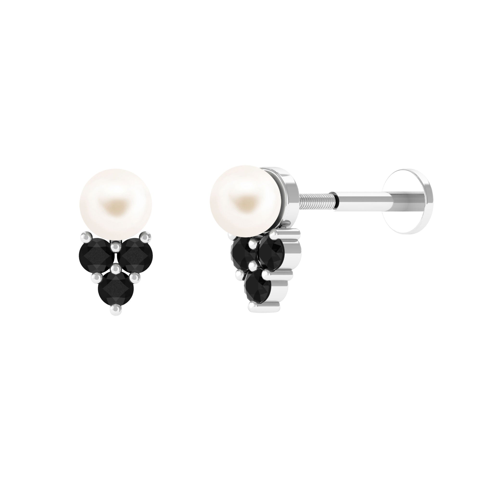 Unique Freshwater Pearl Helix Earring with Black Spinel Freshwater Pearl - ( AAA ) - Quality - Arisha Jewels
