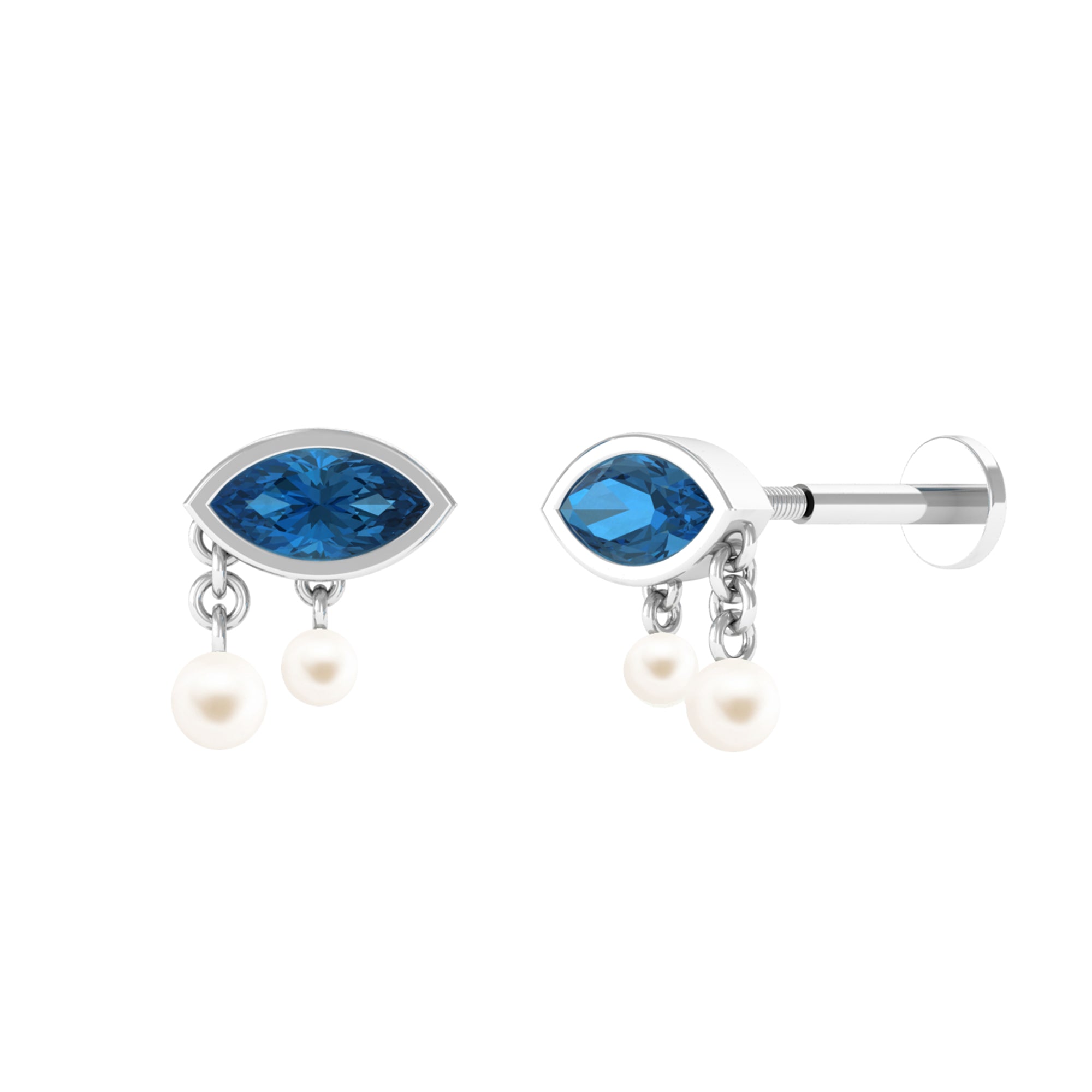 Freshwater Pearl Drop Earring with London Blue Topaz Freshwater Pearl - ( AAA ) - Quality - Arisha Jewels