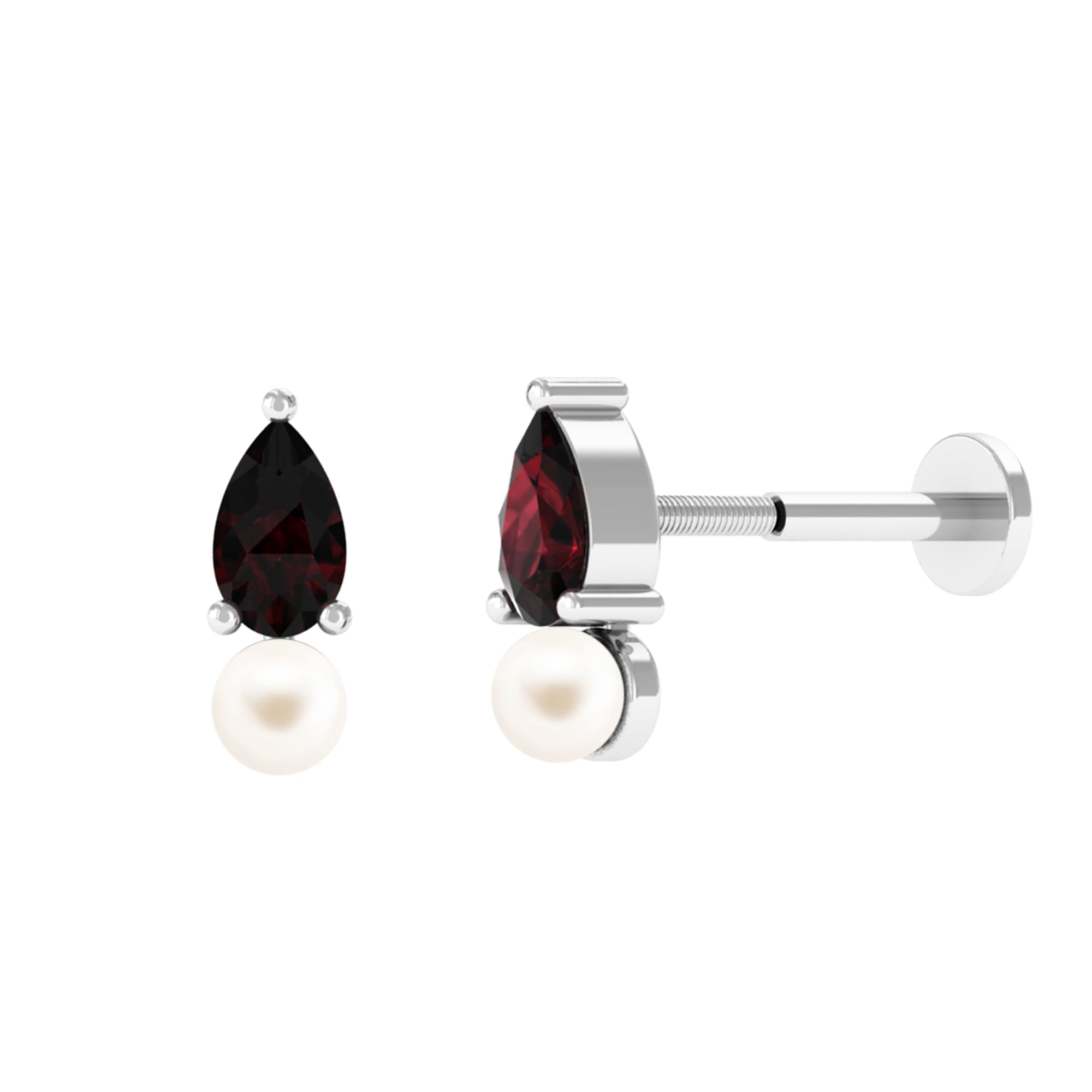 Natural Freshwater Pearl Two Stone Helix Earring with Garnet Freshwater Pearl - ( AAA ) - Quality - Arisha Jewels
