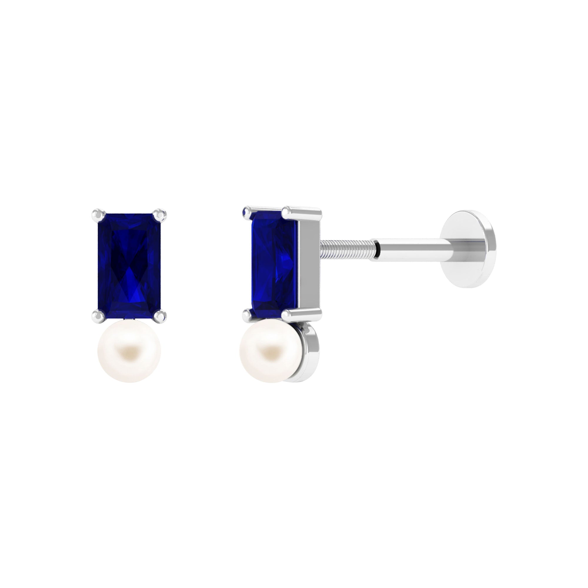 Real Freshwater Pearl Two Stone Helix Earring with Sapphire Freshwater Pearl - ( AAA ) - Quality - Arisha Jewels