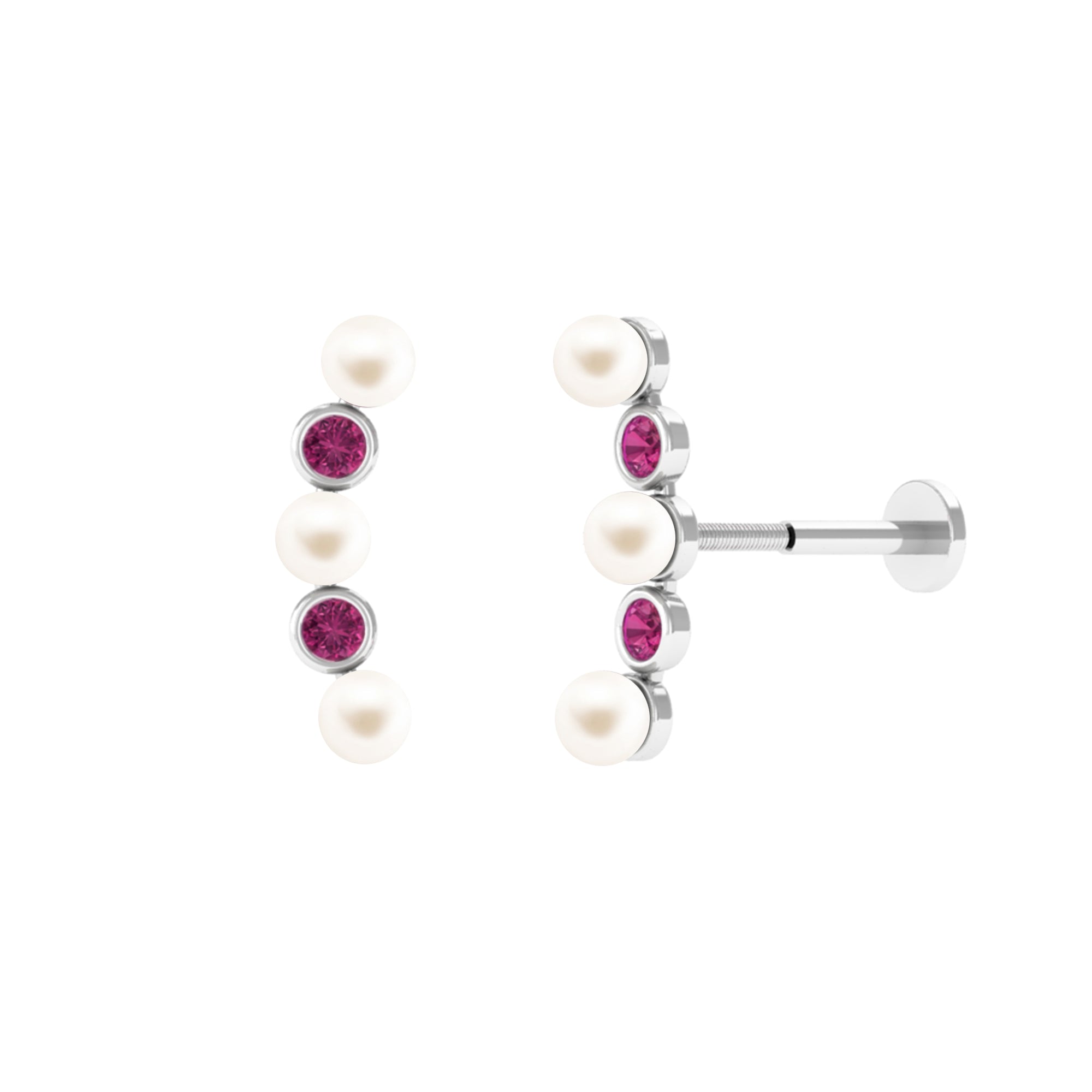 Freshwater Pearl Crawler Earring with Pink Tourmaline Freshwater Pearl - ( AAA ) - Quality - Arisha Jewels