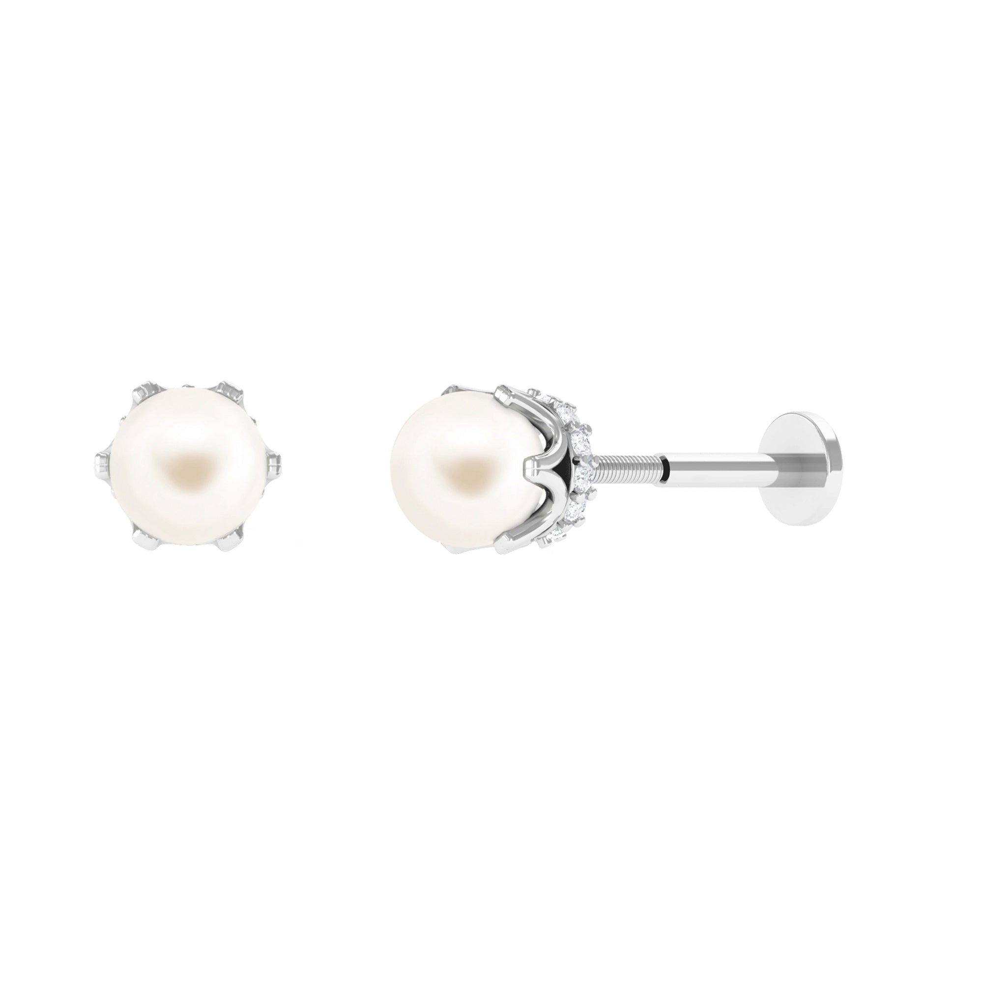 Natural Freshwater Pearl Helix Earring with Diamond Freshwater Pearl - ( AAA ) - Quality - Arisha Jewels