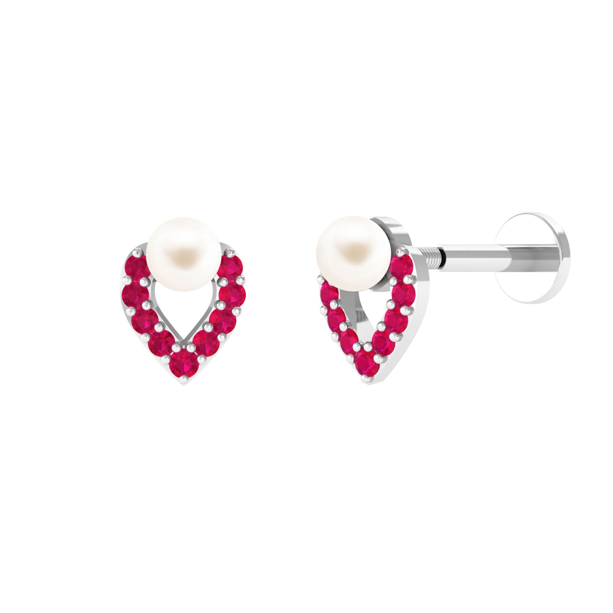 Natural Freshwater Pearl Petal Helix Earring with Ruby Freshwater Pearl - ( AAA ) - Quality - Arisha Jewels