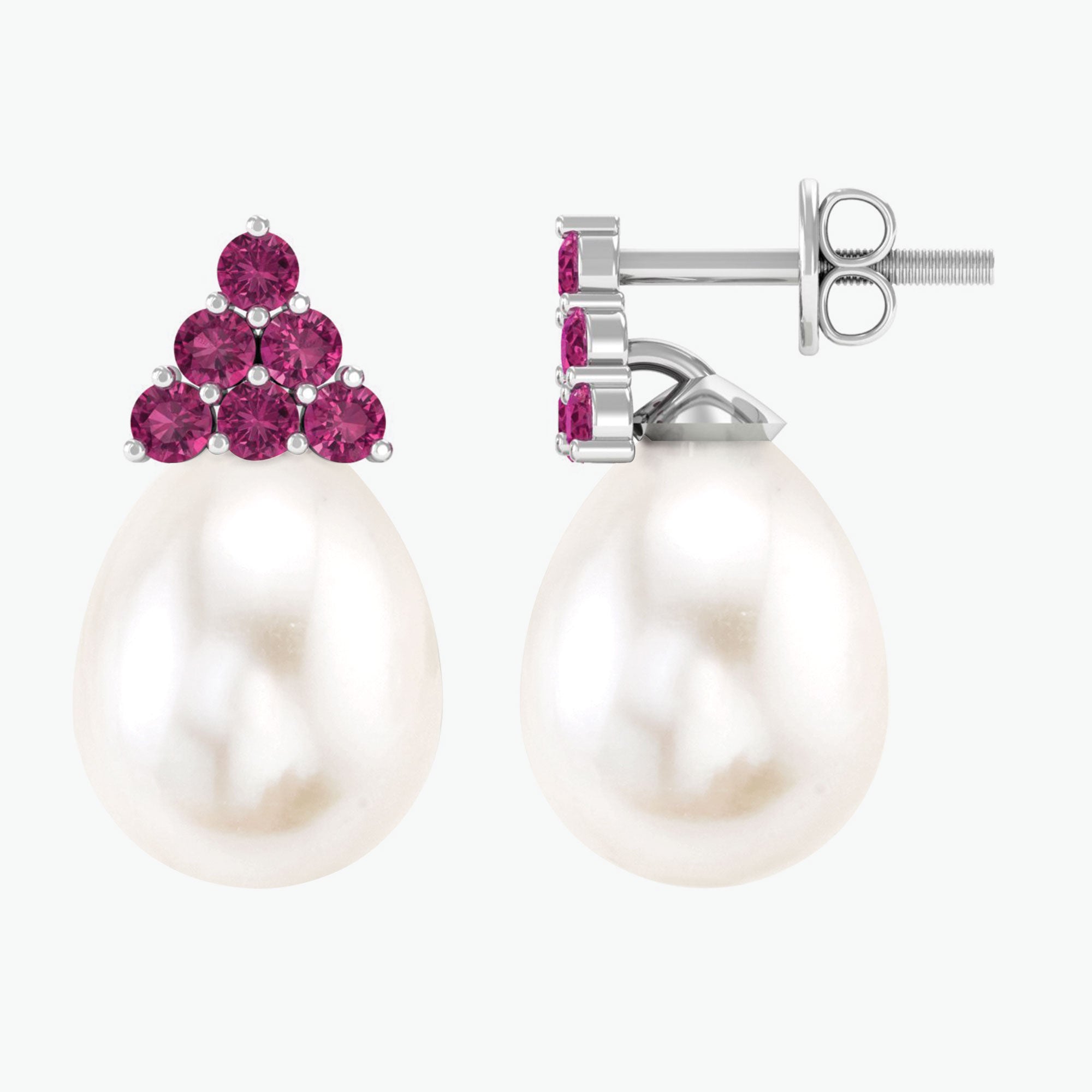 Elegant Drop Shape Pearl Drop Earrings with Tourmaline Freshwater Pearl - ( AAA ) - Quality 92.5 Sterling Silver - Arisha Jewels