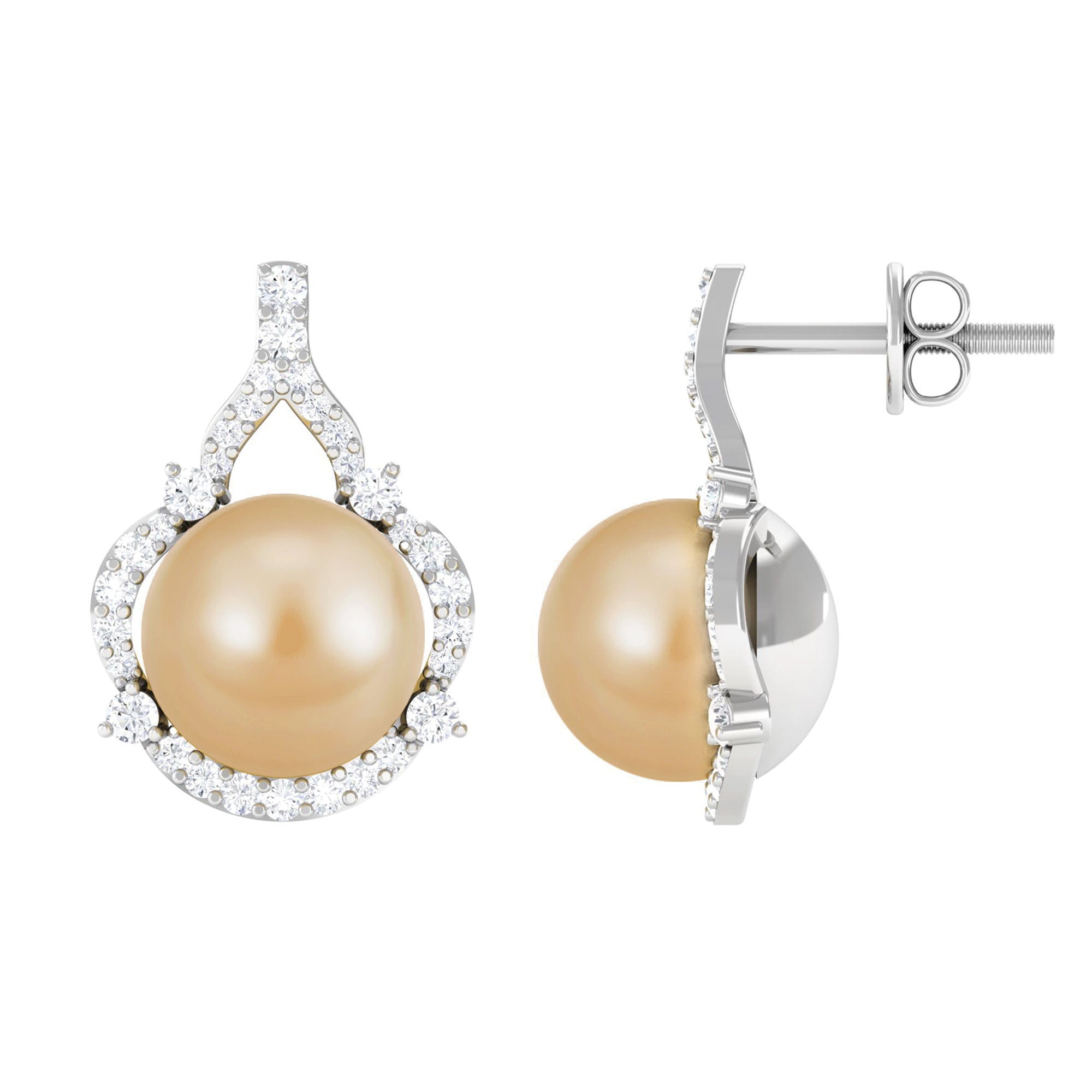 Vintage Inspired South Sea Pearl Drop Earrings with Diamond South Sea Pearl-AAA Quality - Arisha Jewels