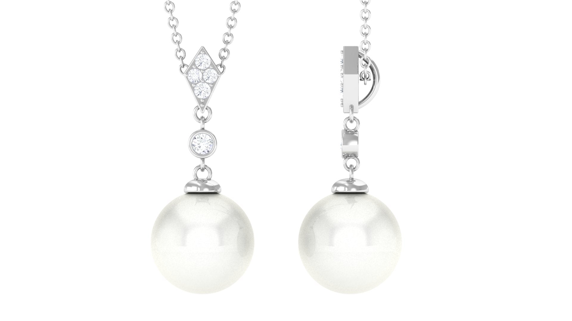 Cultured White Pearl Drop Pendant with Moissanite - Arisha Jewels
