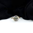 Black Pearl Open Circle Ring with Diamond Tahitian pearl-AAAA Quality - Arisha Jewels