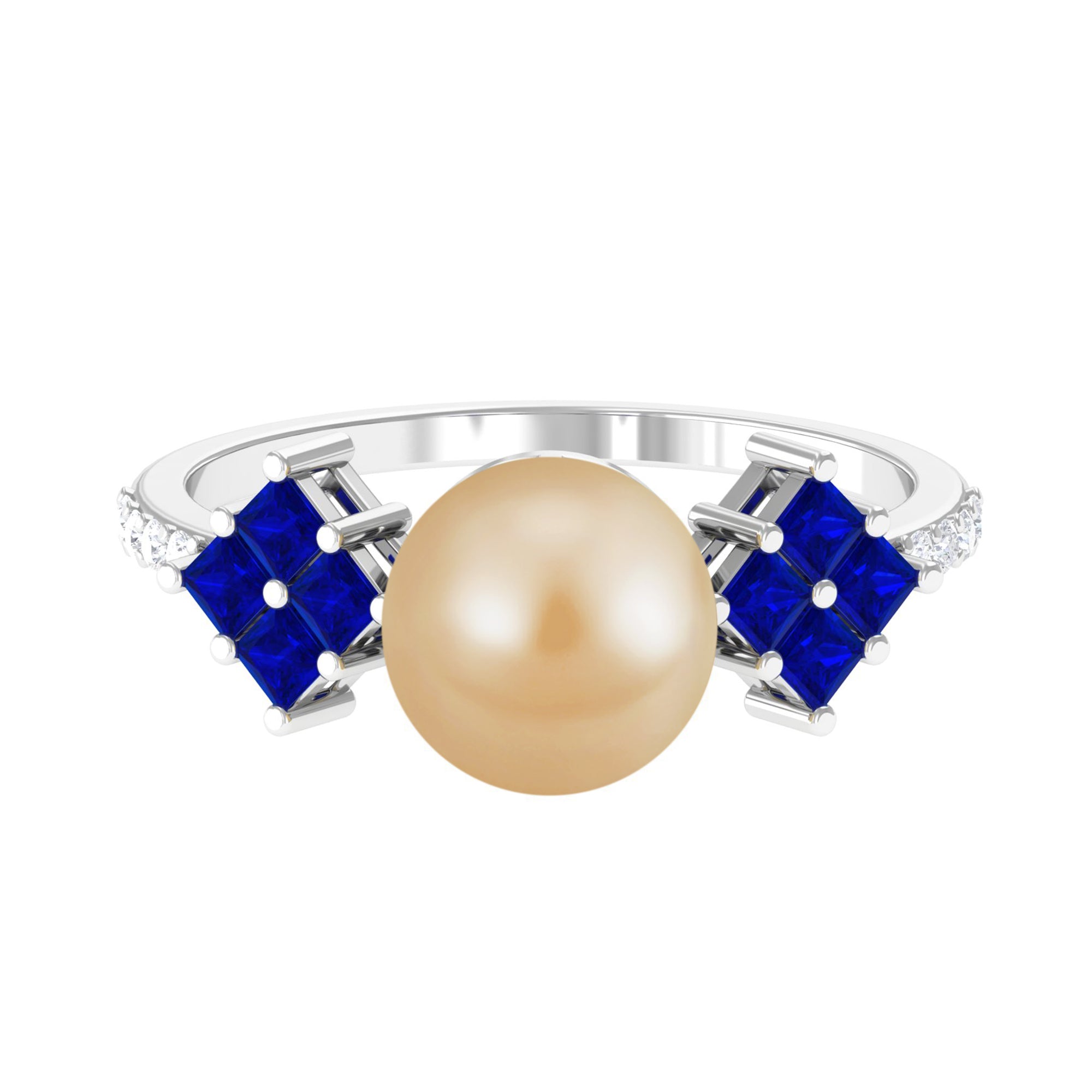 8 MM Golden South Sea Pearl Ring with Blue Sapphire Floral Details South Sea Pearl-AAA Quality - Arisha Jewels