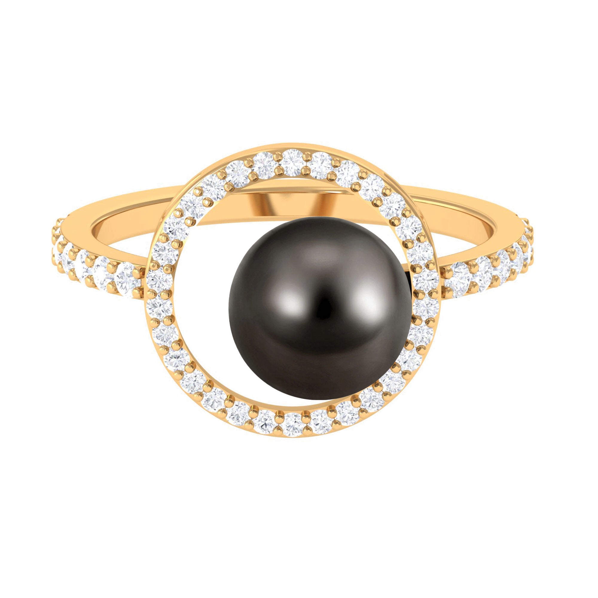 Black Pearl Open Circle Ring with Diamond Tahitian pearl-AAA Quality - Arisha Jewels