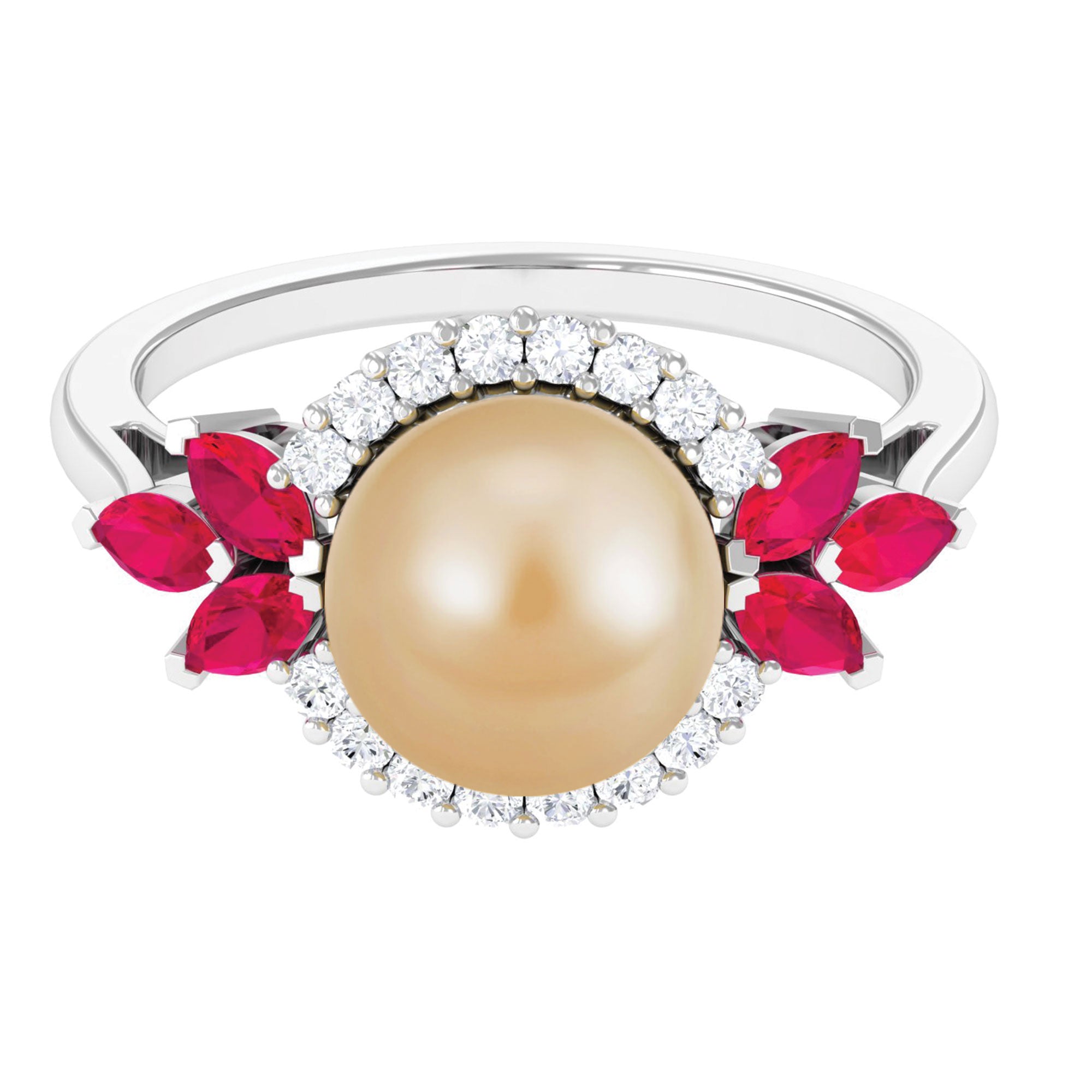 Natural South Sea Pearl Statement Ring with Ruby and Diamond Halo South Sea Pearl-AAA Quality - Arisha Jewels