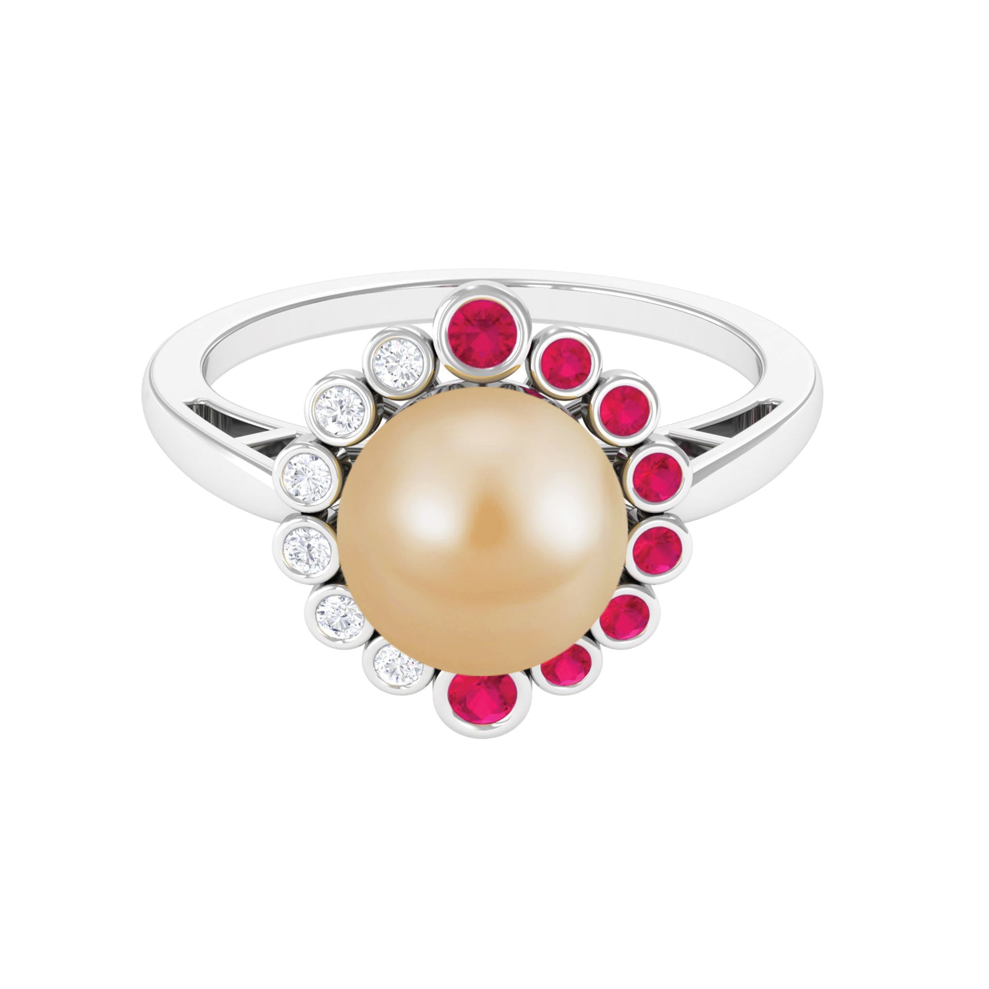 South Sea Pearl Halo Statement Ring with Ruby and Diamond South Sea Pearl-AAA Quality - Arisha Jewels