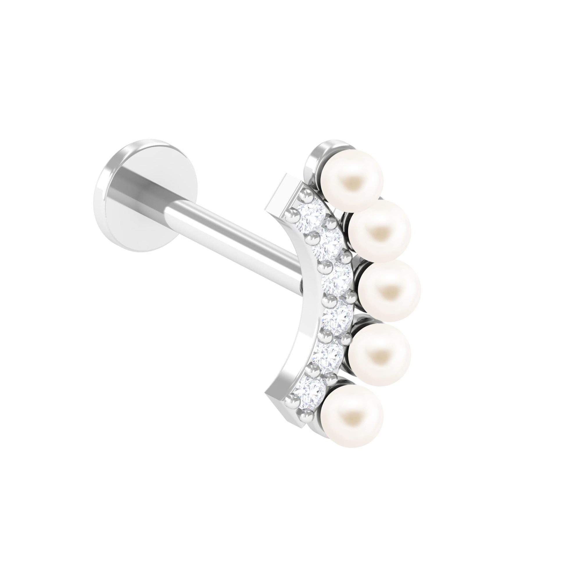 Real Freshwater Pearl Curved Helix Earring with Diamond Freshwater Pearl - ( AAA ) - Quality - Arisha Jewels