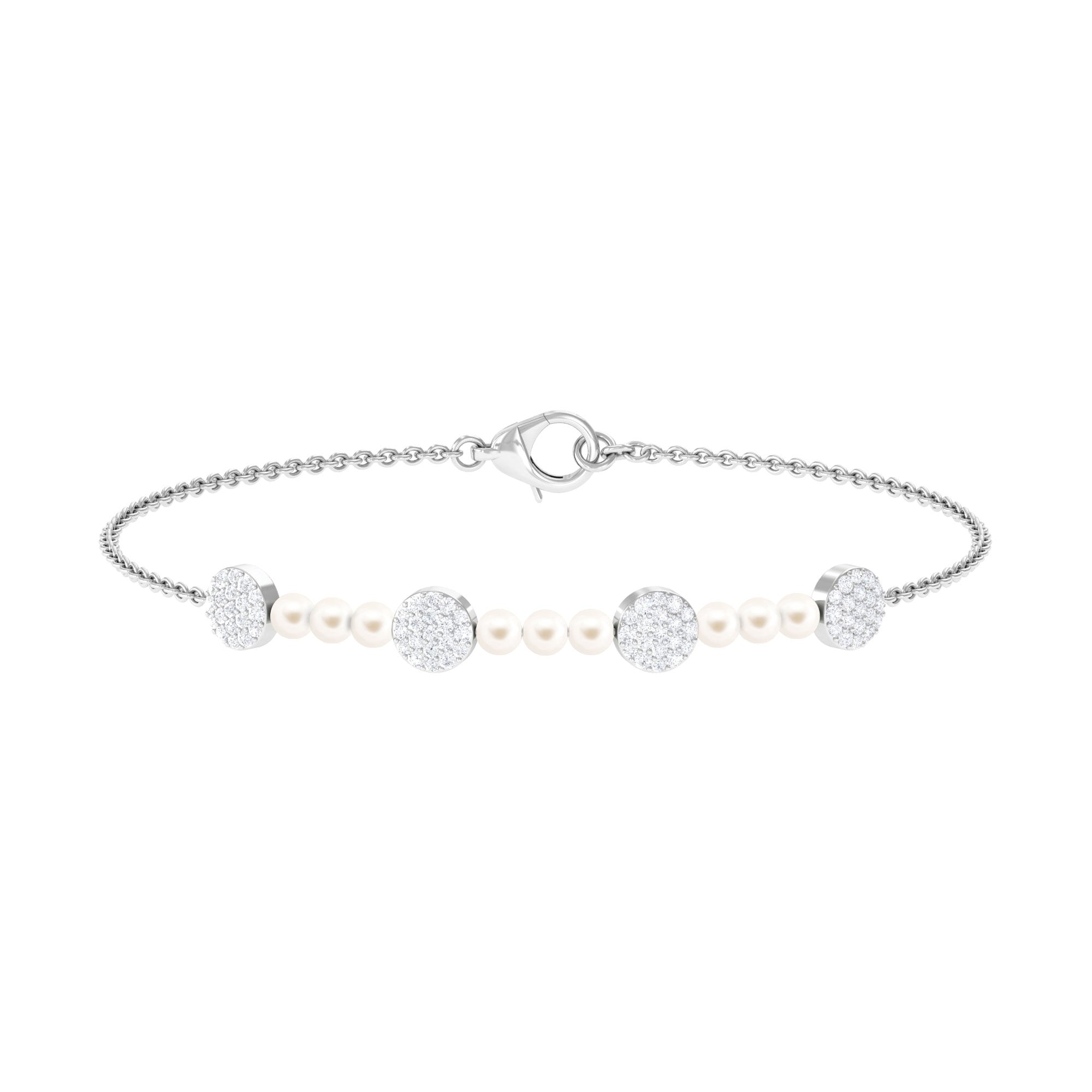 White Cultured Pearl Chain Bracelet with Diamond Freshwater Pearl-AAA Quality - Arisha Jewels