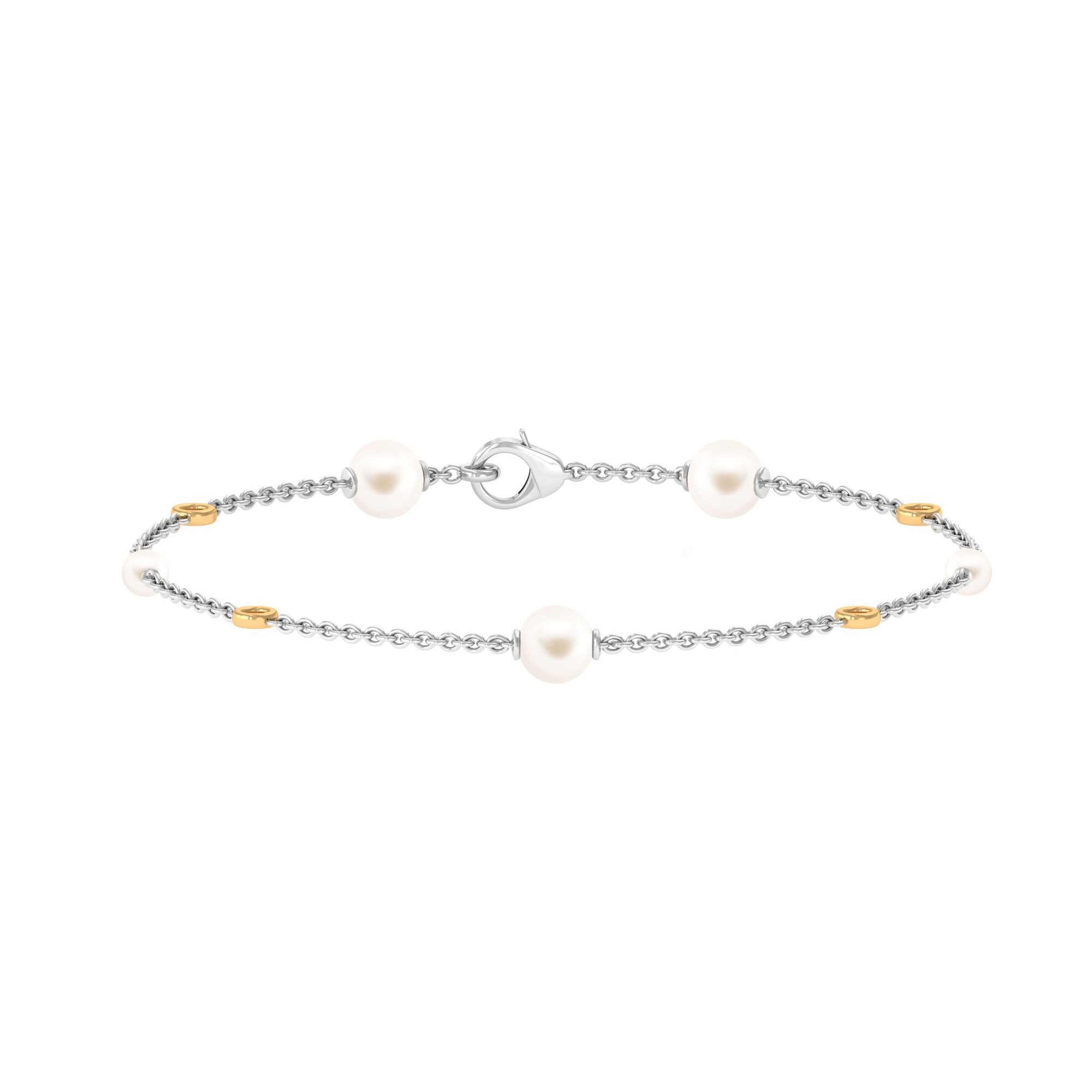Minimal Round Freshwater Pearl Station Chain Bracelet Freshwater Pearl-AAA Quality - Arisha Jewels