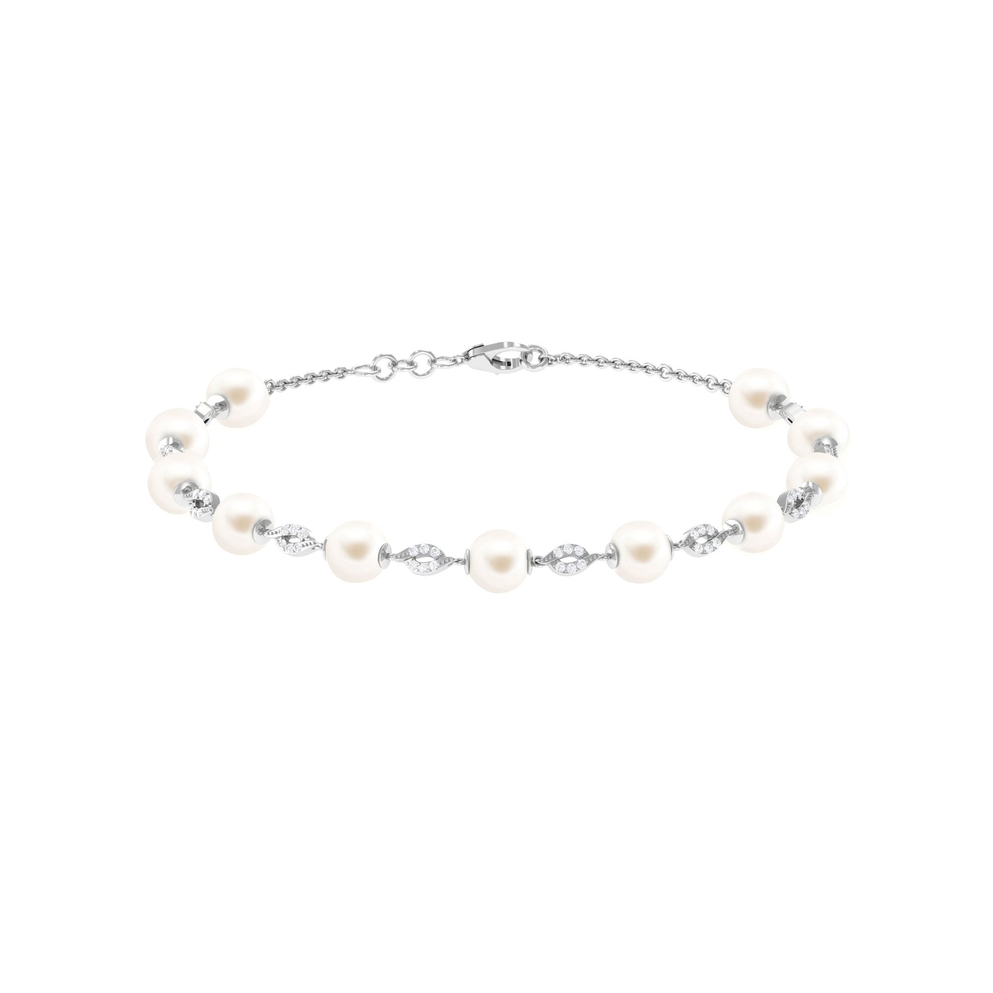 Simple Freshwater Pearl Chain Bracelet with Diamond Freshwater Pearl-AAA Quality - Arisha Jewels