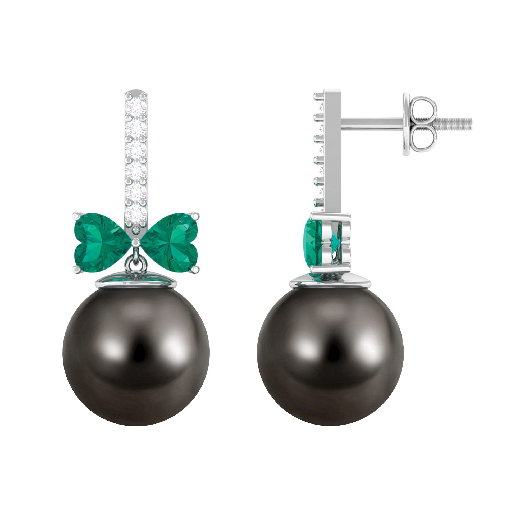 Elegant Black Pearl Drop Earrings with Emerald and Diamond Tahitian pearl-AAA Quality - Arisha Jewels