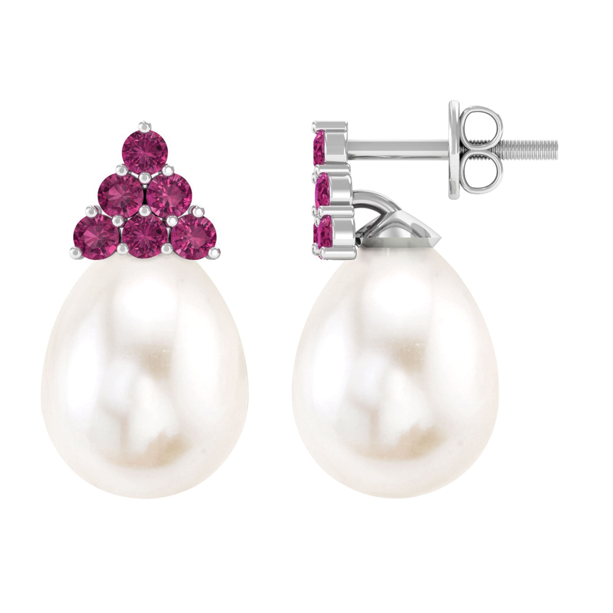 Elegant Drop Shape White Pearl Drop Earrings with Tourmaline Freshwater Pearl-AAA Quality - Arisha Jewels