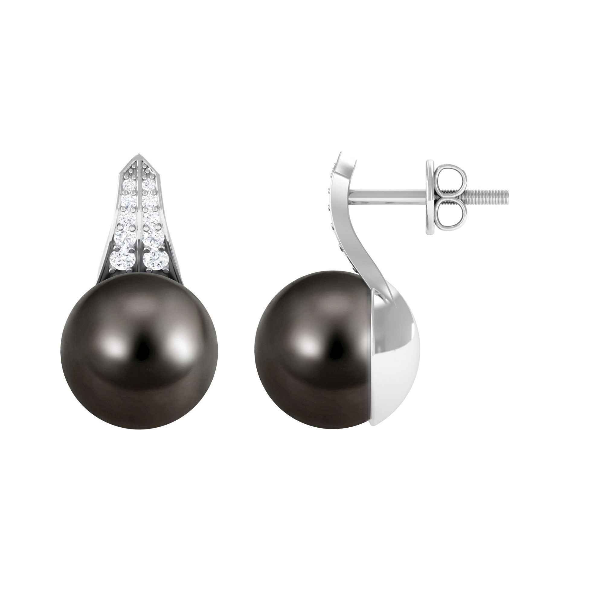 Elegant Black Pearl Drop Earrings with Diamond Tahitian pearl-AAA Quality - Arisha Jewels