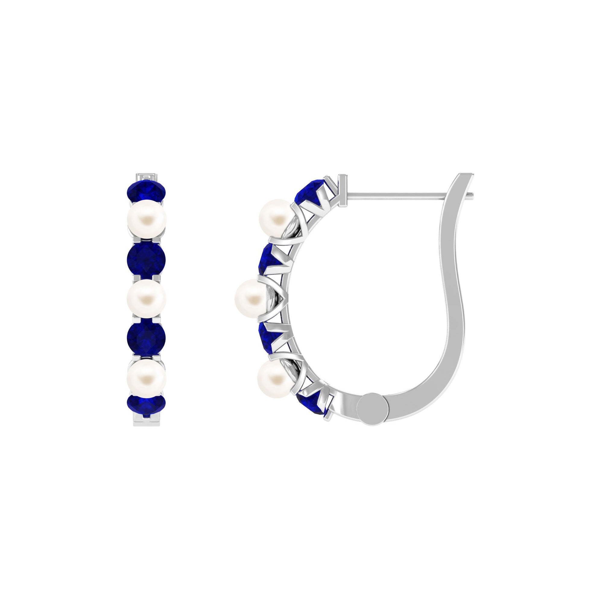 Elegant Freshwater Pearl Half Hoop Earrings with Blue Sapphire Freshwater Pearl-AAA Quality - Arisha Jewels