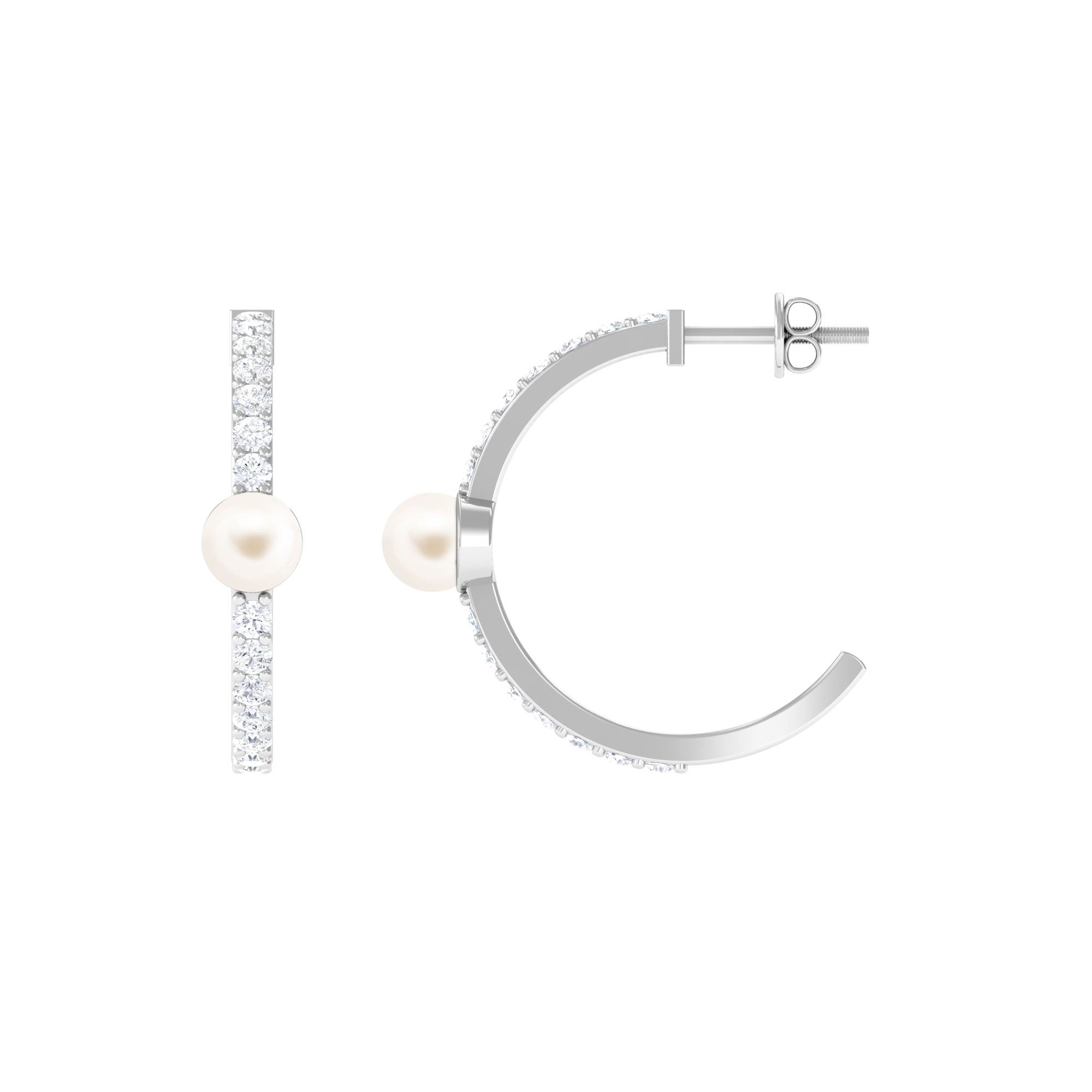 Elegant Freshwater Pearl Half Hoop Earrings with Diamond Freshwater Pearl-AAA Quality - Arisha Jewels