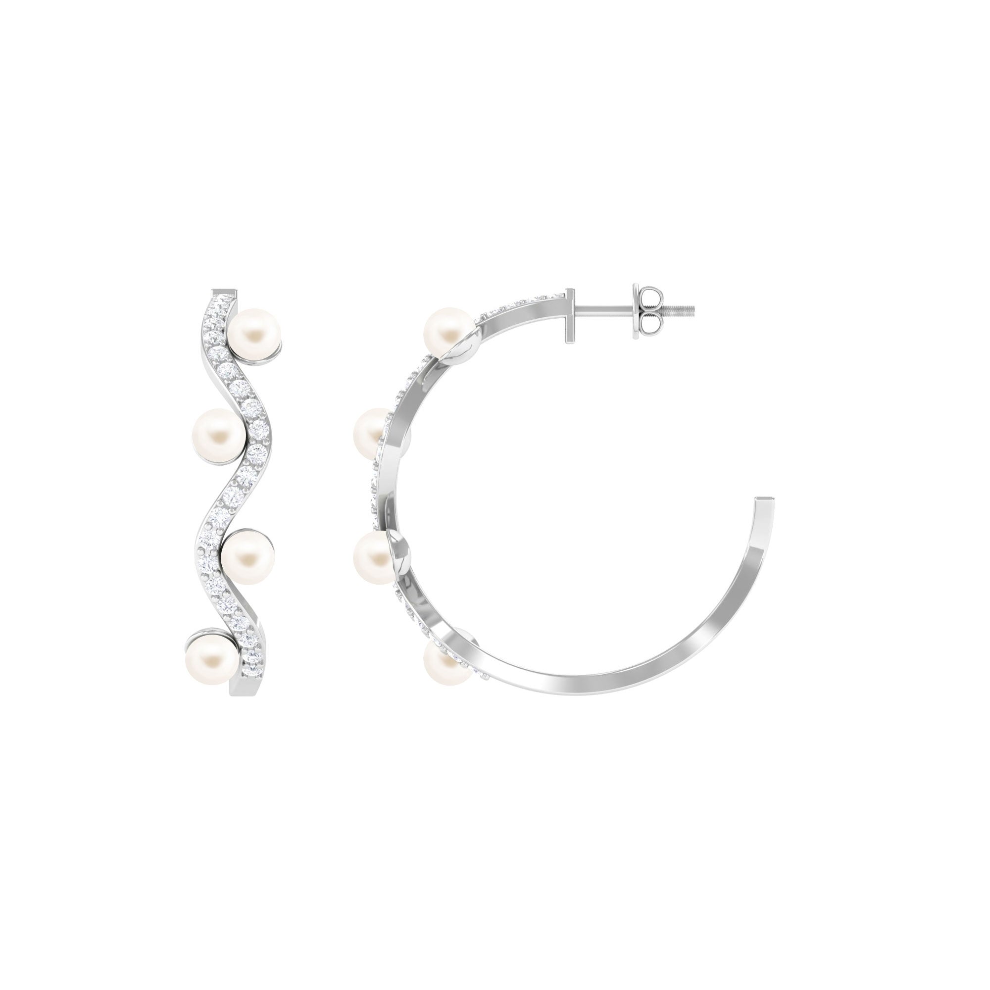 Designer Freshwater Pearl Half Hoop Earrings with Diamond Freshwater Pearl-AAA Quality - Arisha Jewels