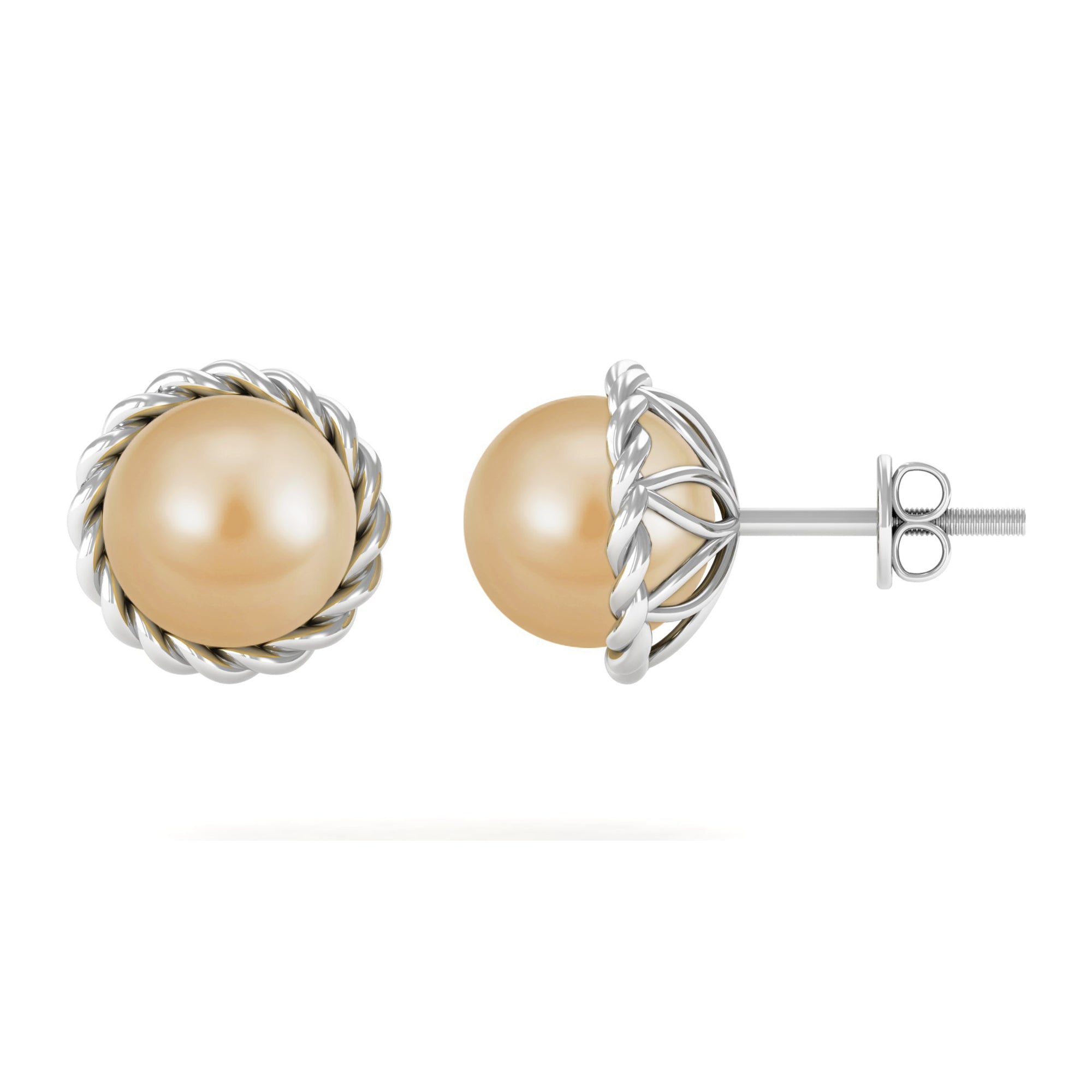 Round South Sea Pearl Solitaire Stud Earrings South Sea Pearl - ( AAA ) - Quality - Arisha Jewels