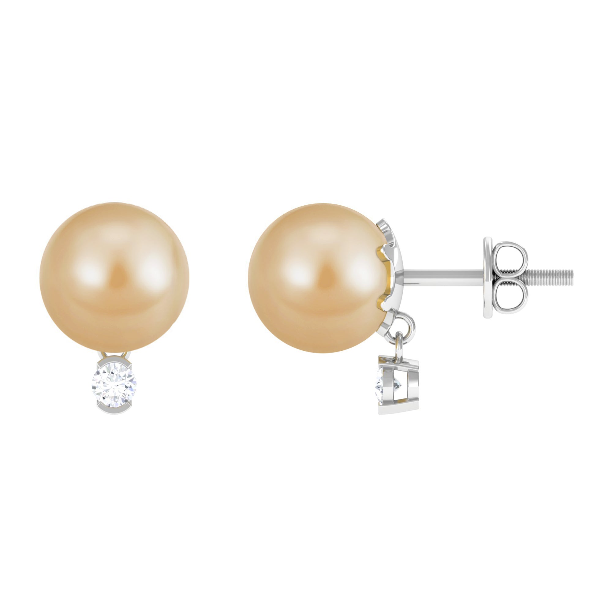 Minimal South Sea Pearl Solitaire Stud Earrings with Diamond South Sea Pearl - ( AAA ) - Quality - Arisha Jewels