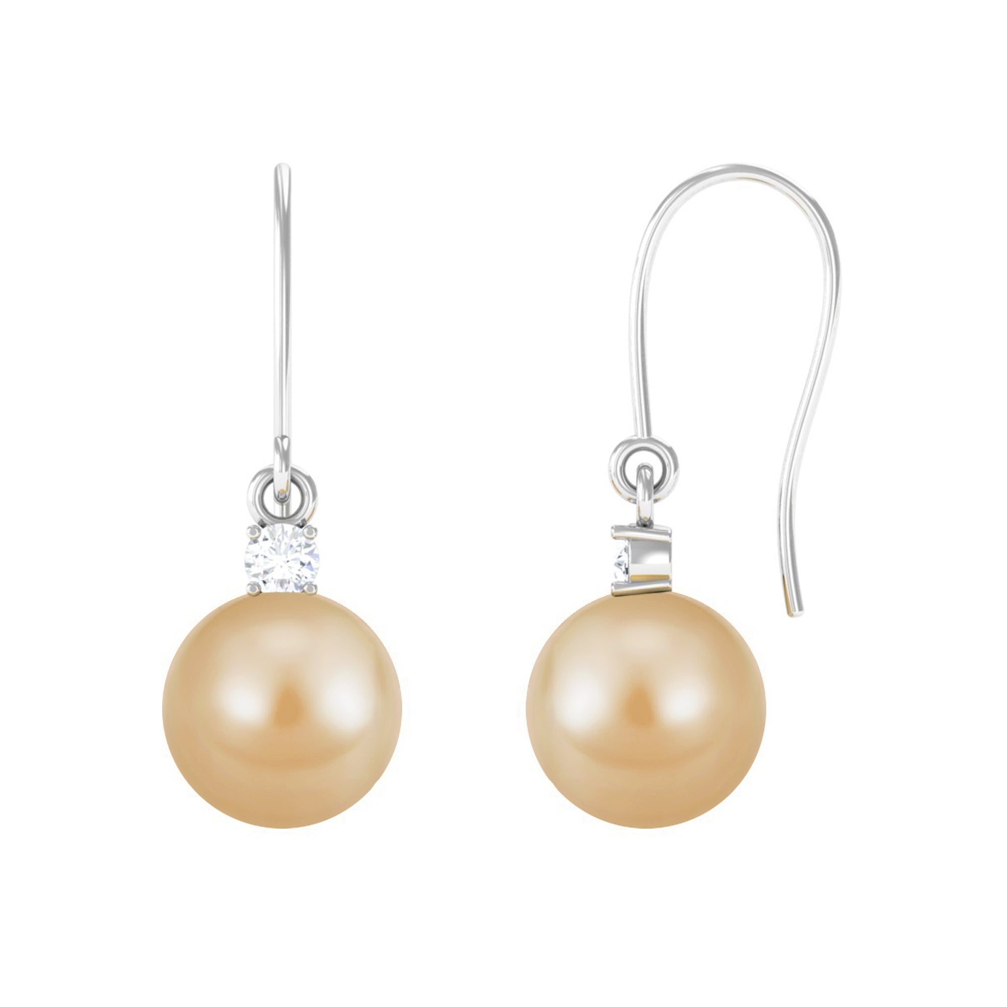 Minimal South Sea Pearl Drop Earrings with Diamond South Sea Pearl-AAA Quality - Arisha Jewels