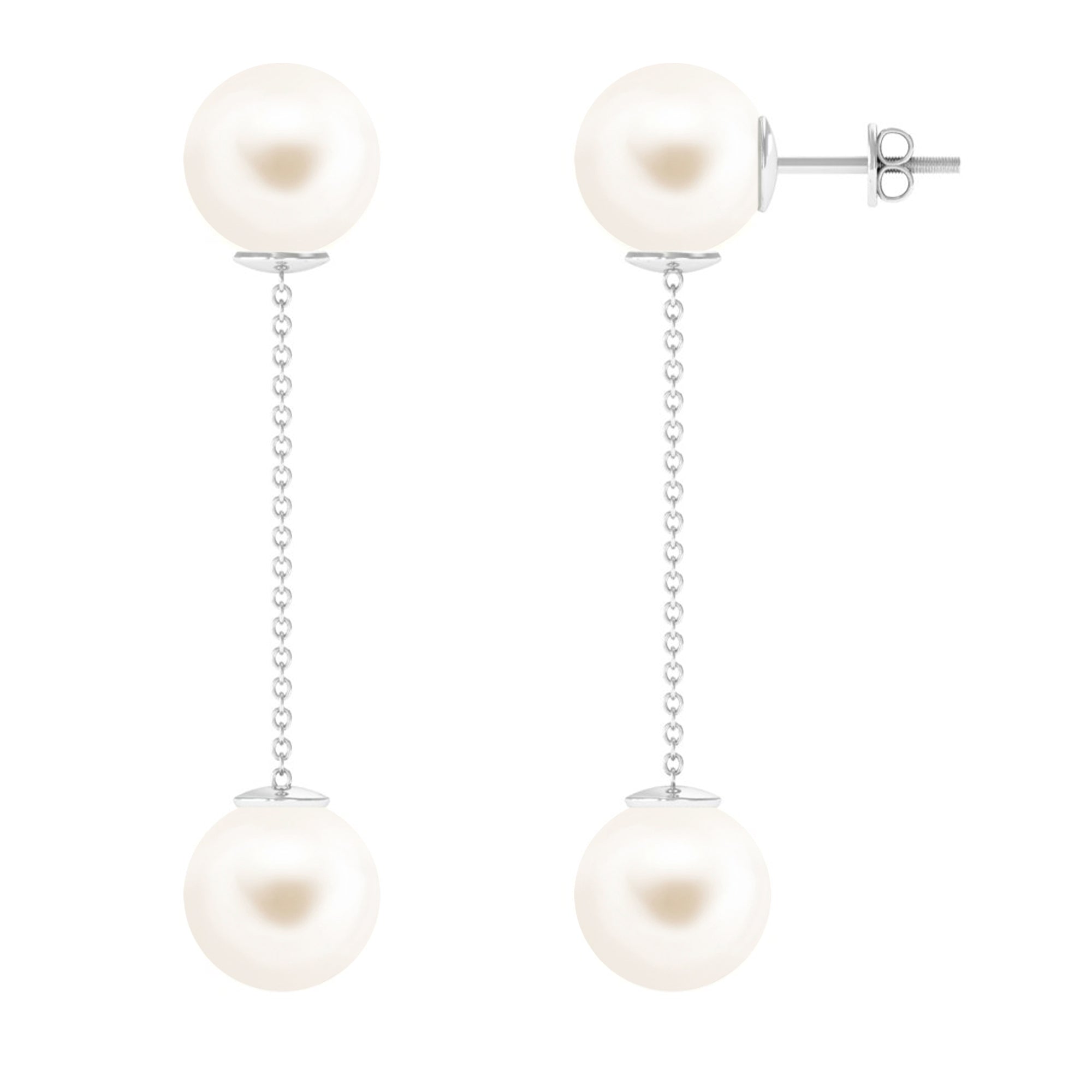 Simple Freshwater Pearl Two Stone Dangle Earrings Freshwater Pearl - ( AAA ) - Quality - Arisha Jewels