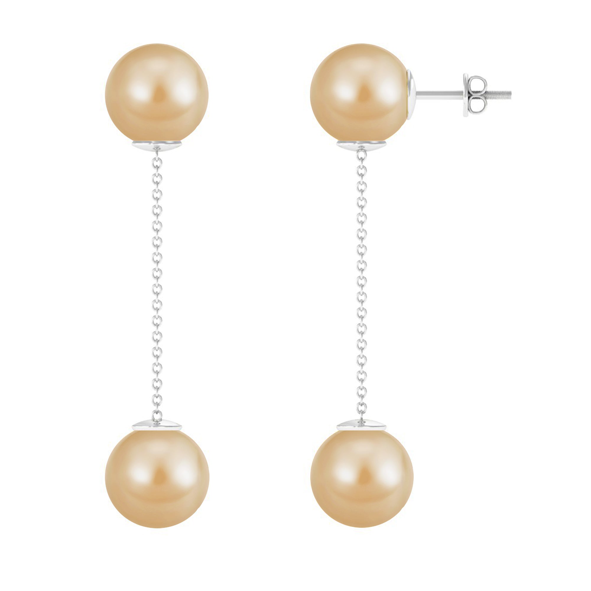 Simple South Sea Pearl Two Stone Dangle Earrings South Sea Pearl - ( AAA ) - Quality - Arisha Jewels