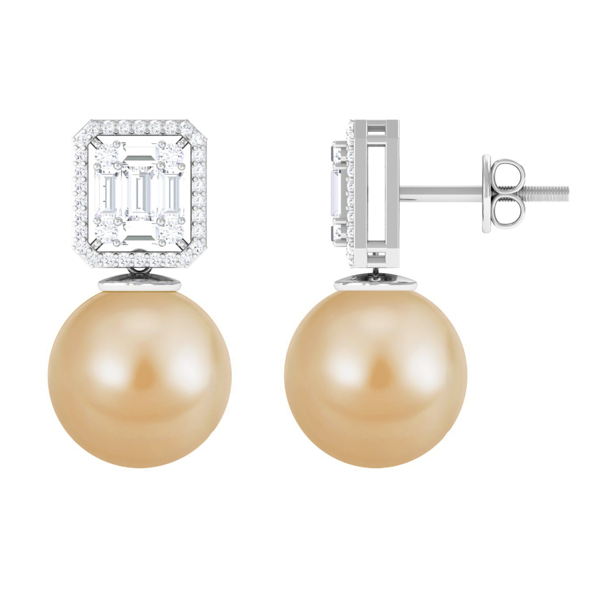 Classic South Sea Pearl Drop Earrings with Diamond South Sea Pearl - ( AAA ) - Quality - Arisha Jewels