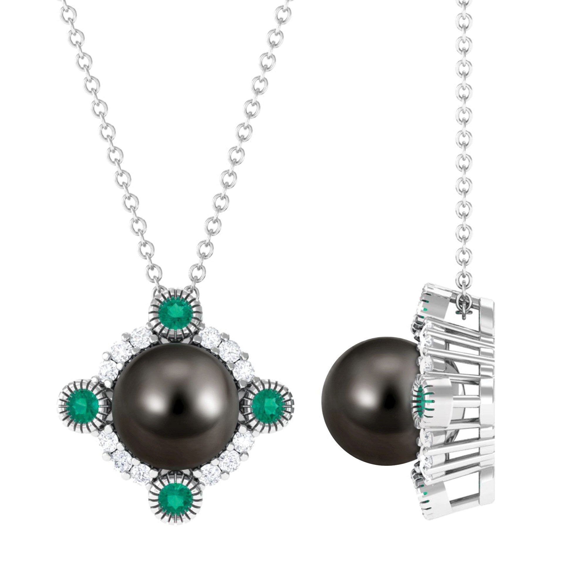 Vintage Inspired Tahitian Pearl Pendant with Emerald Tahitian pearl - ( AAA ) - Quality - Arisha Jewels