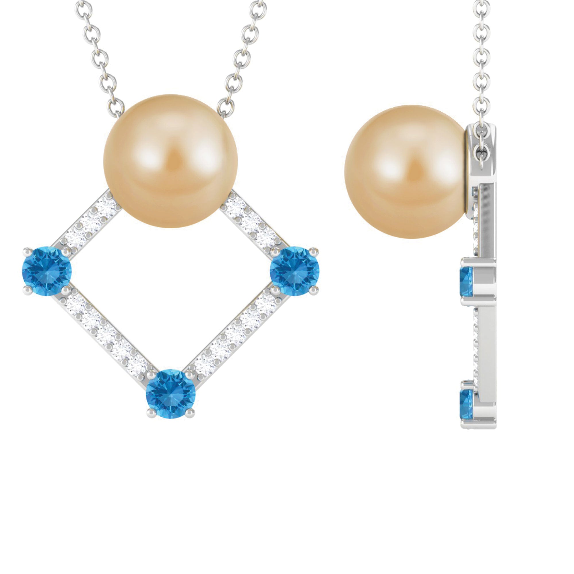 Golden South Sea Pearl Contemporary Necklace with Blue Topaz South Sea Pearl - ( AAA ) - Quality - Arisha Jewels