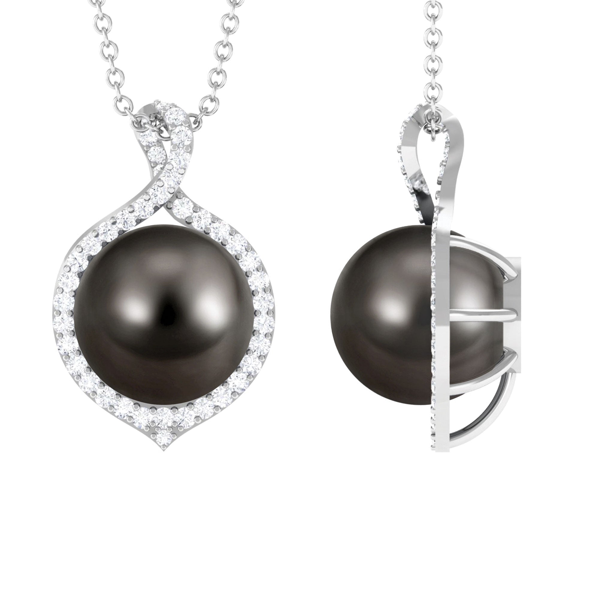 Minimal Black Pearl Pendant with Diamond Halo Tahitian pearl-AAA Quality - Arisha Jewels