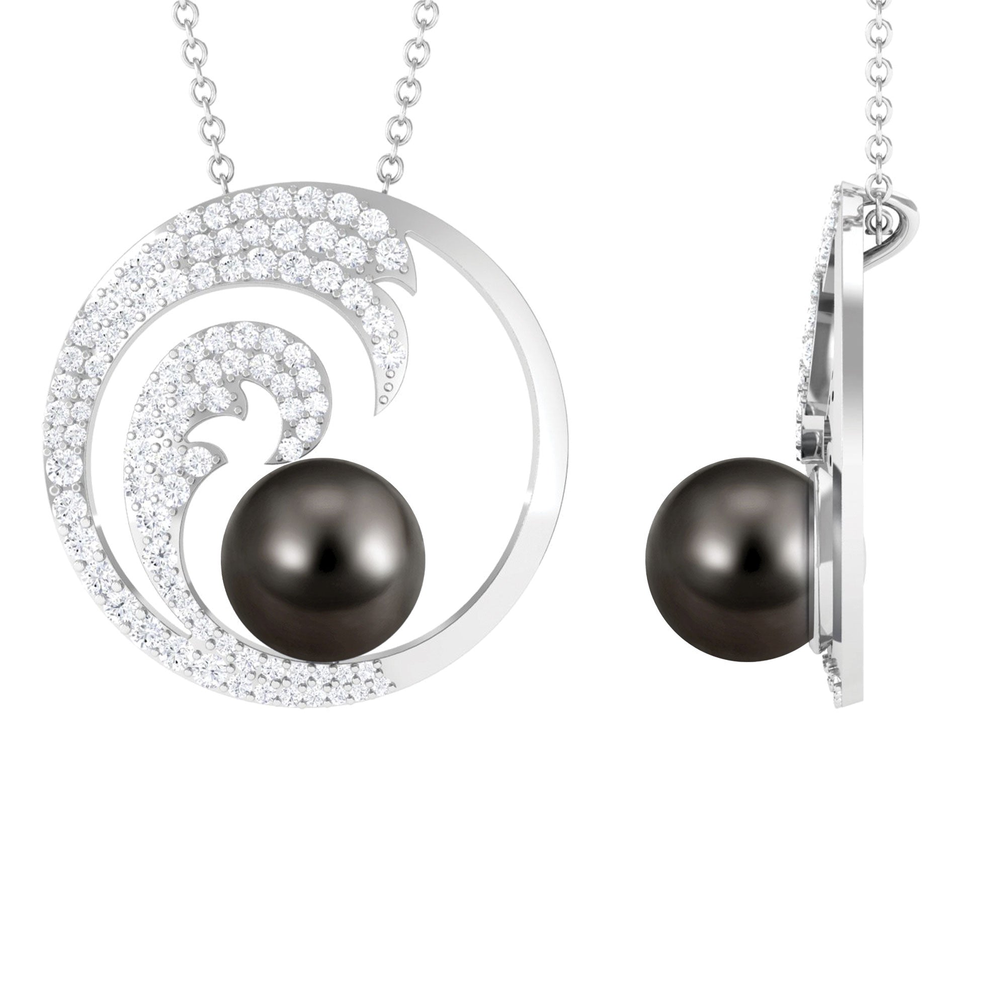 Sea Life Inspired Black Tahitian Pearl Pendant with Diamond Tahitian pearl - ( AAA ) - Quality - Arisha Jewels