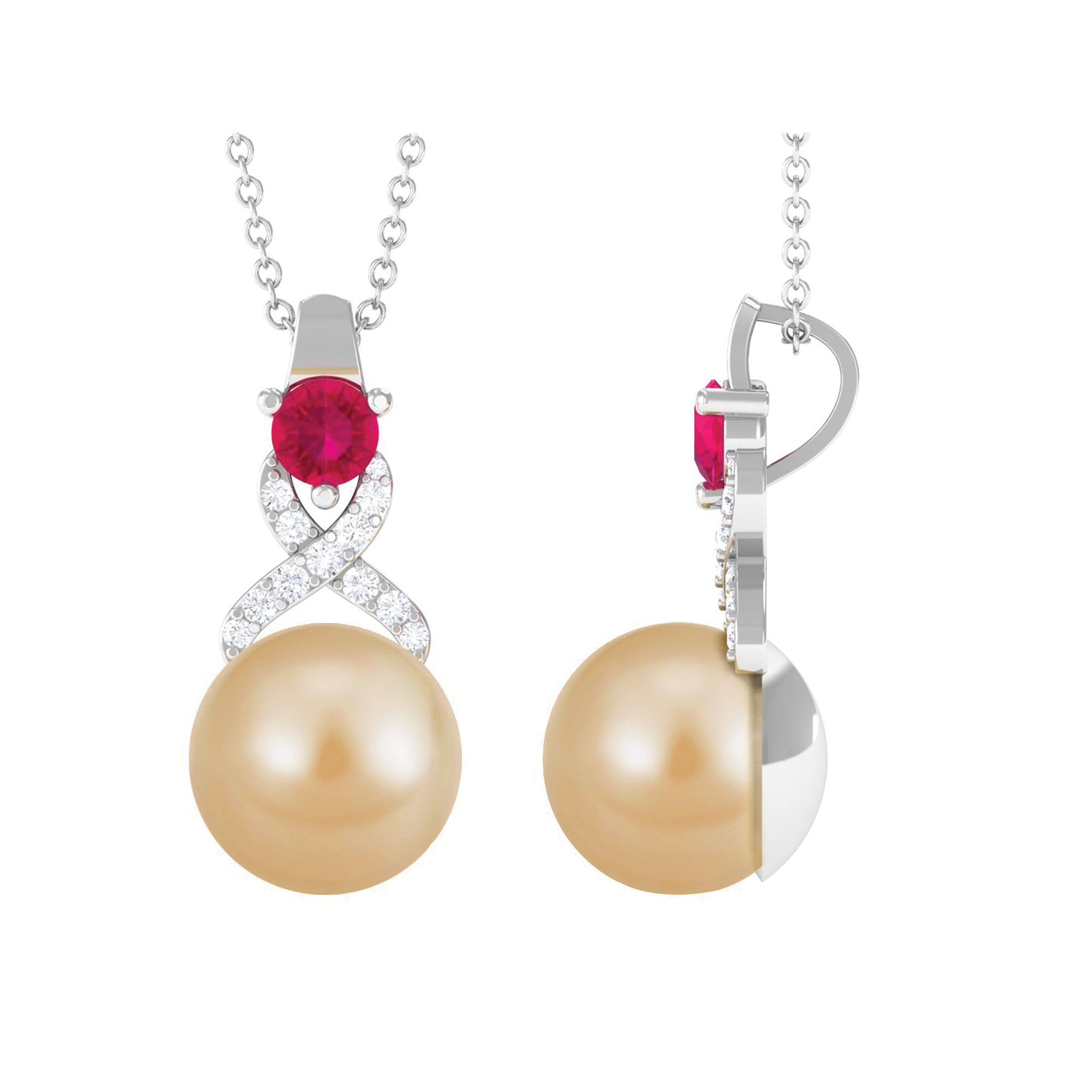 South Sea Pearl Pendant Necklace with Ruby and Diamond South Sea Pearl-AAA Quality - Arisha Jewels