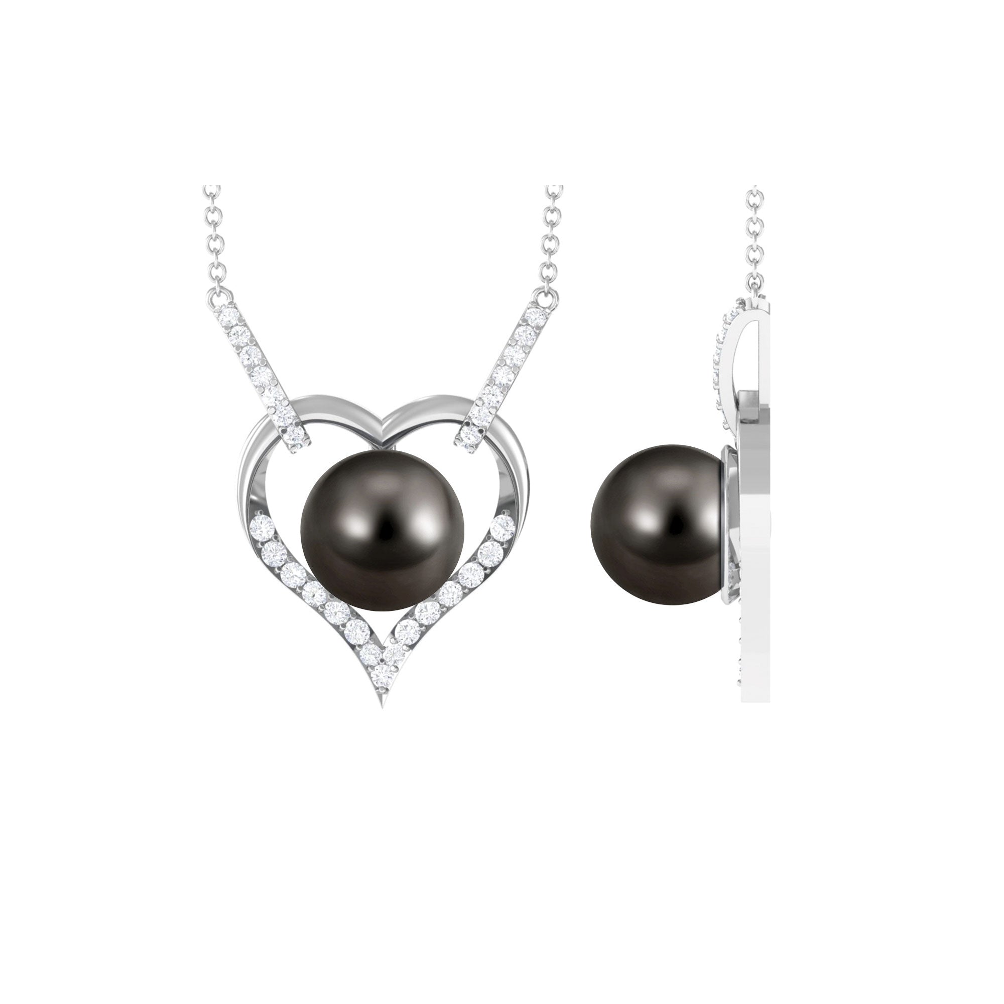Elegant Tahitian Pearl Heart Necklace with Diamond Tahitian pearl - ( AAA ) - Quality - Arisha Jewels