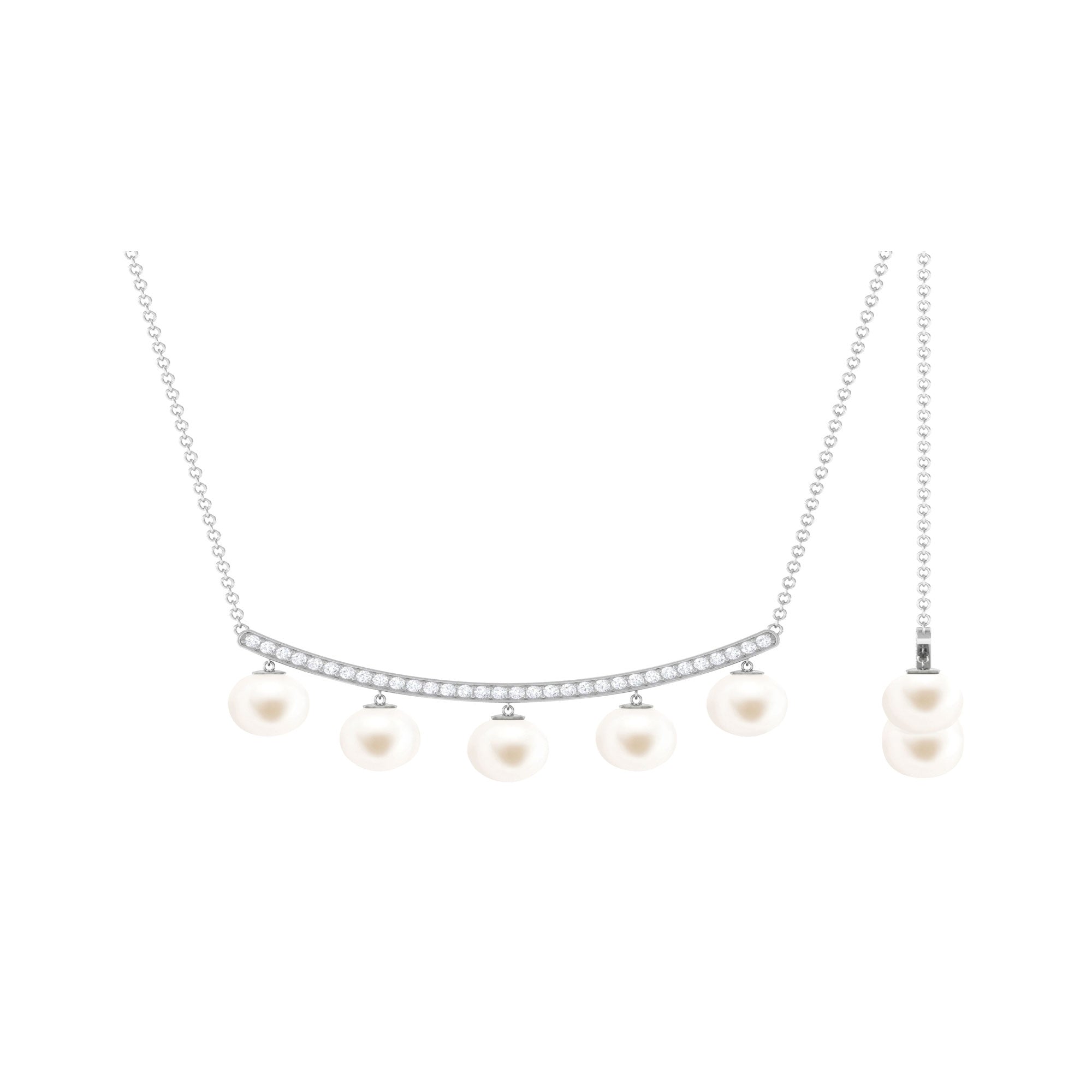 Real Freshwater Pearl Curved Bar Necklace with Diamond Freshwater Pearl-AAA Quality - Arisha Jewels