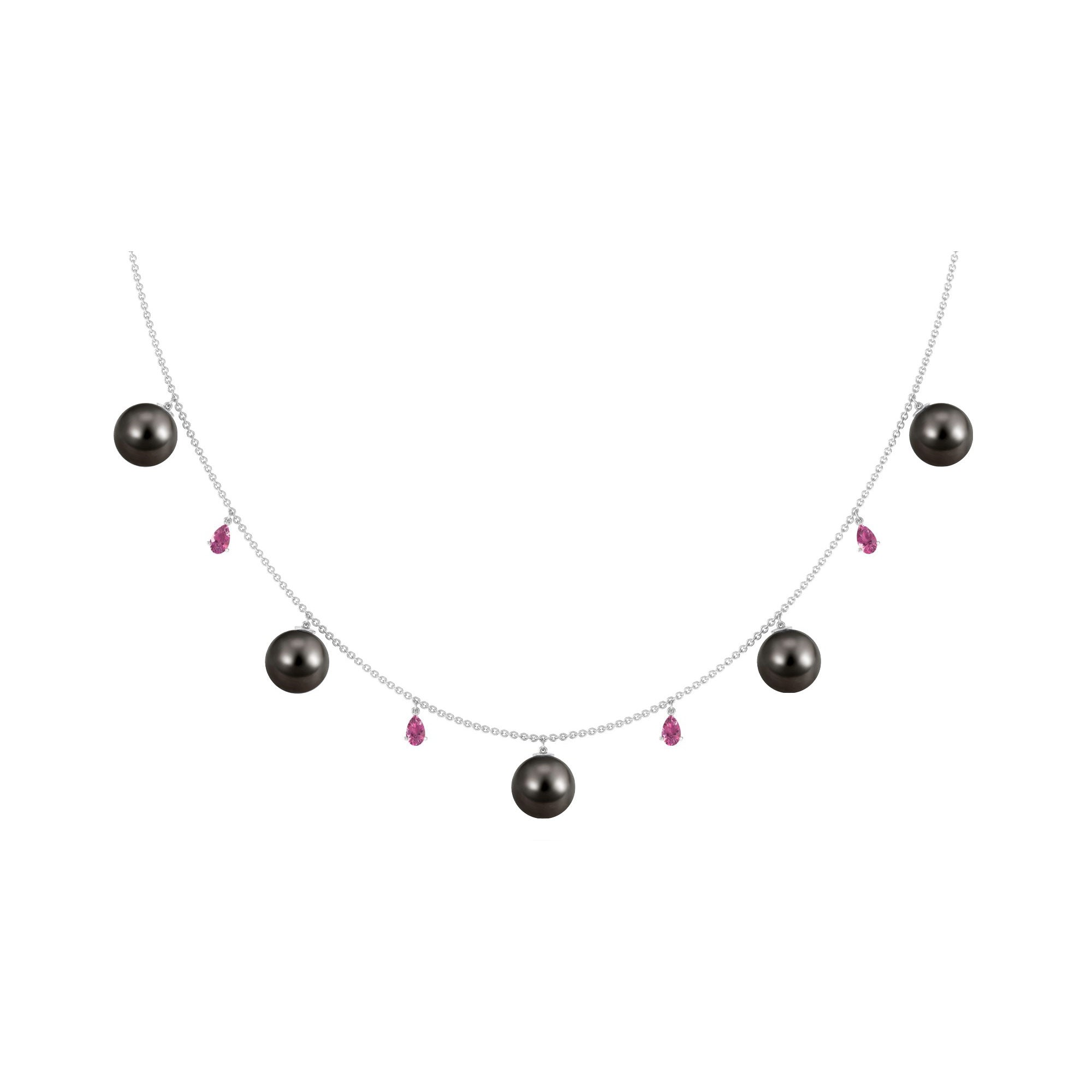 Classic Black Pearl Layering Necklace with Pink Tourmaline Tahitian pearl-AAA Quality - Arisha Jewels