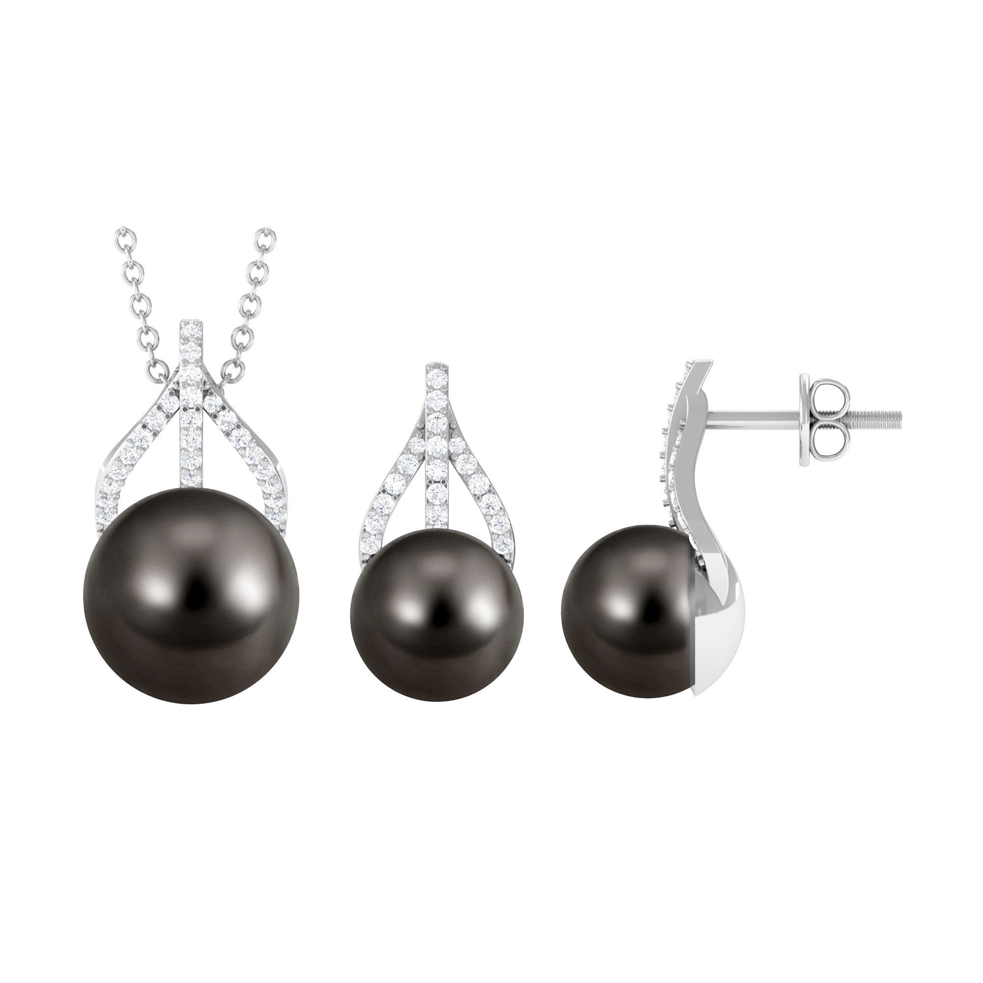 Handpicked Black Pearl Drop Jewelry Set with Diamond Tahitian pearl-AAA Quality - Arisha Jewels