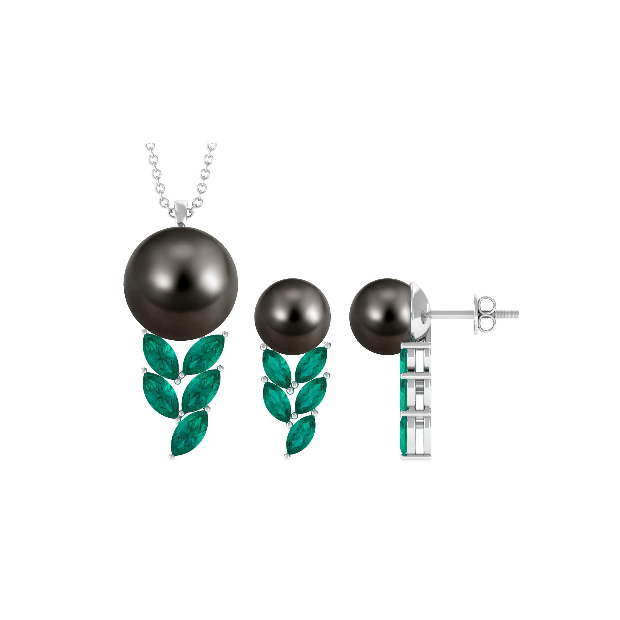 Nature Inspired Jewelry Set with Tahitian Pearl and Emerald Tahitian pearl-AAA Quality - Arisha Jewels