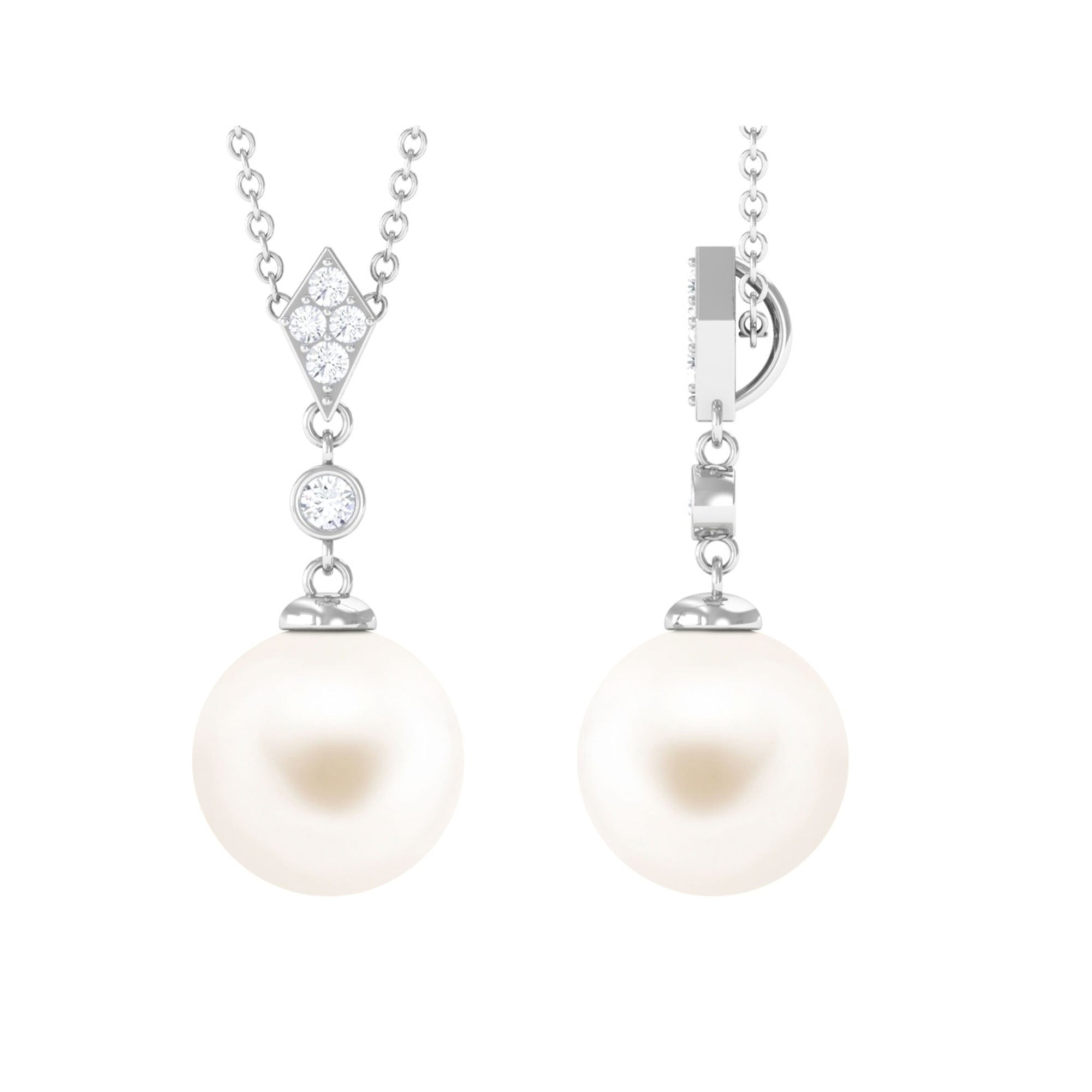 Cultured White Pearl Drop Pendant with Diamond Freshwater Pearl - ( AAA ) - Quality - Arisha Jewels