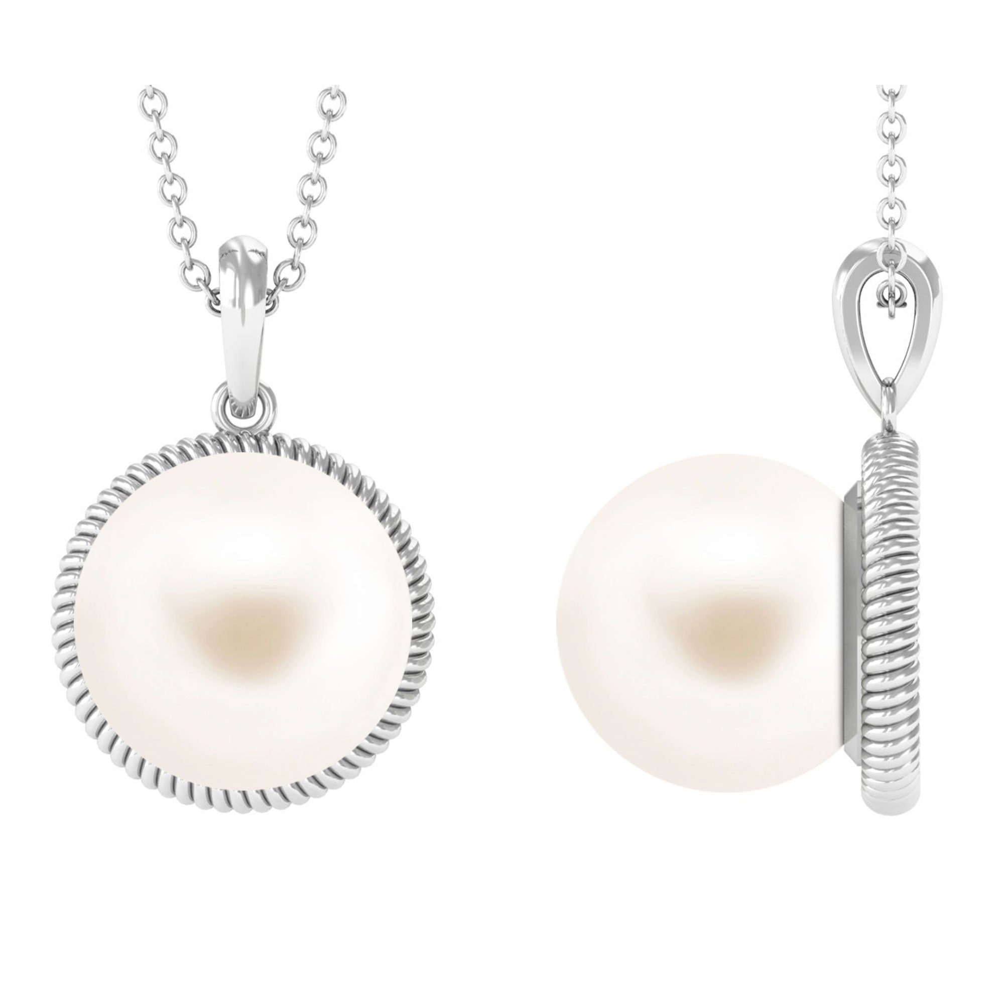 Freshwater Pearl Solitaire Pendant in Twisted Rope Frame Freshwater Pearl - ( AAA ) - Quality - Arisha Jewels