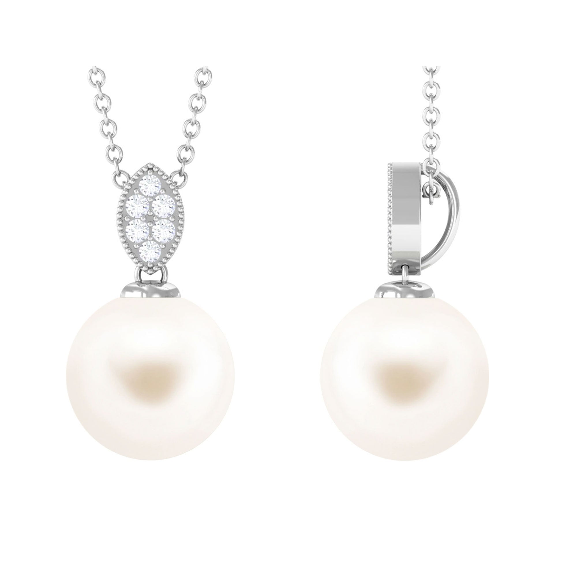 Handpicked Freshwater Pearl Pendant with Diamond Freshwater Pearl - ( AAA ) - Quality - Arisha Jewels