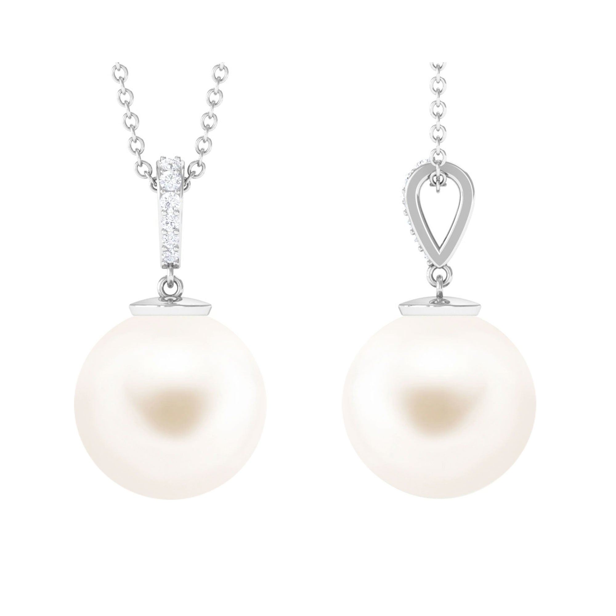 Minimal Freshwater Pearl Drop Pendant Necklace with Diamond Freshwater Pearl - ( AAA ) - Quality - Arisha Jewels