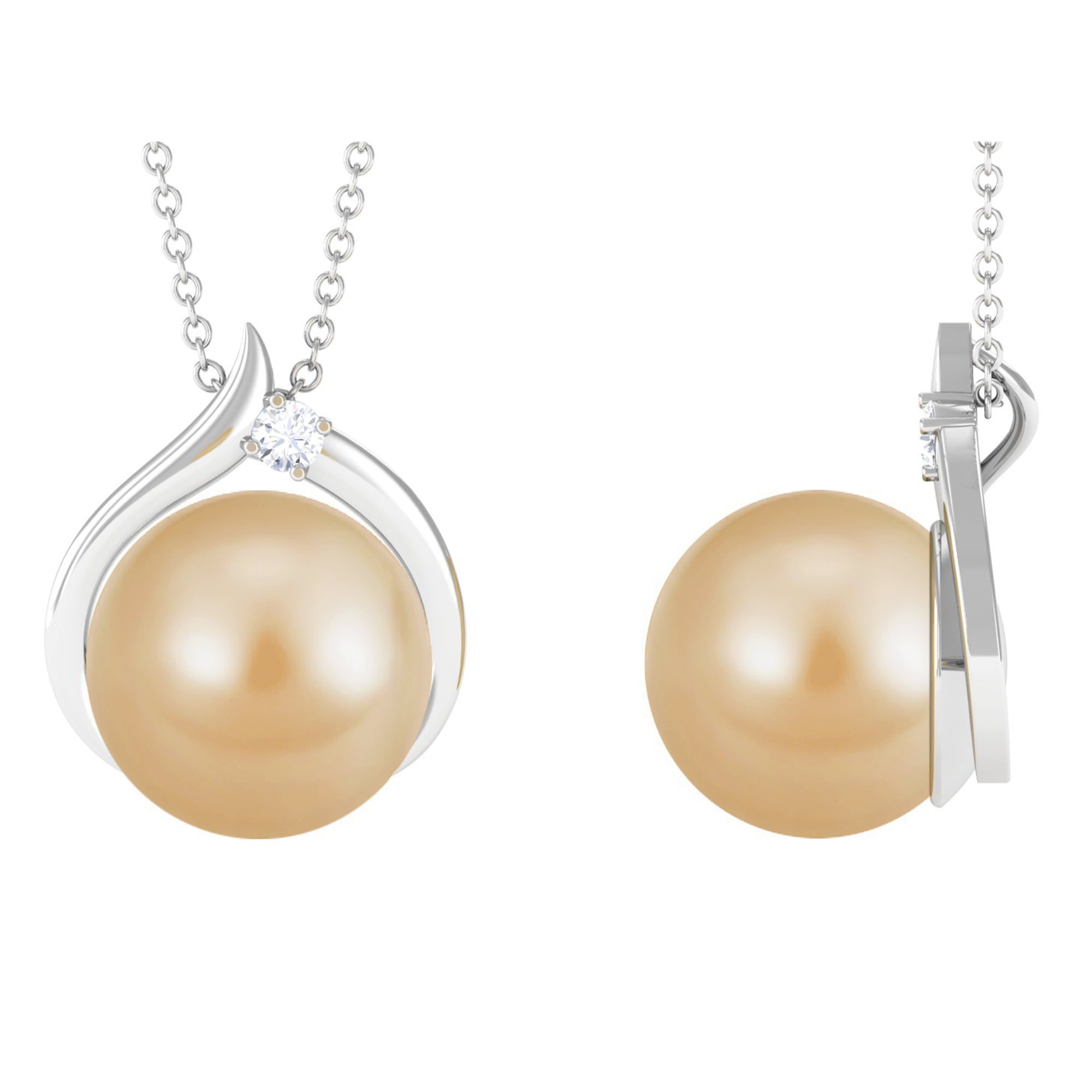 Elegant South Sea Pearl Solitaire Pendant with Diamond South Sea Pearl - ( AAA ) - Quality - Arisha Jewels