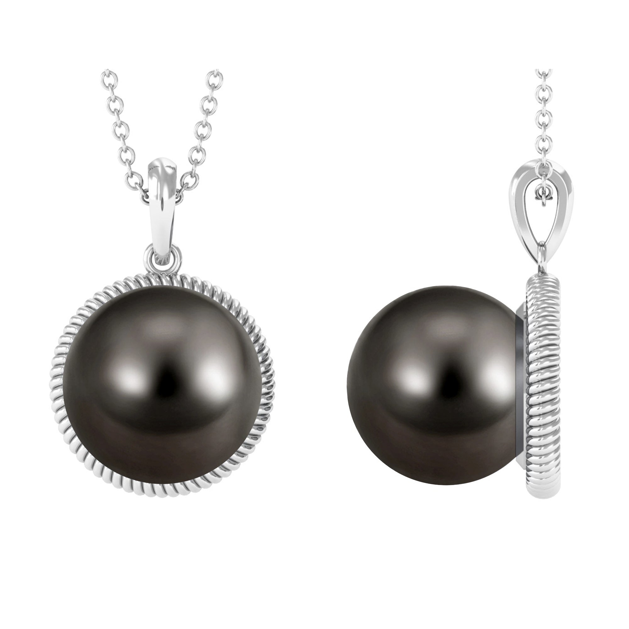 Round Solitaire Tahitian Pearl Pendant Necklace Tahitian pearl - ( AAA ) - Quality - Arisha Jewels