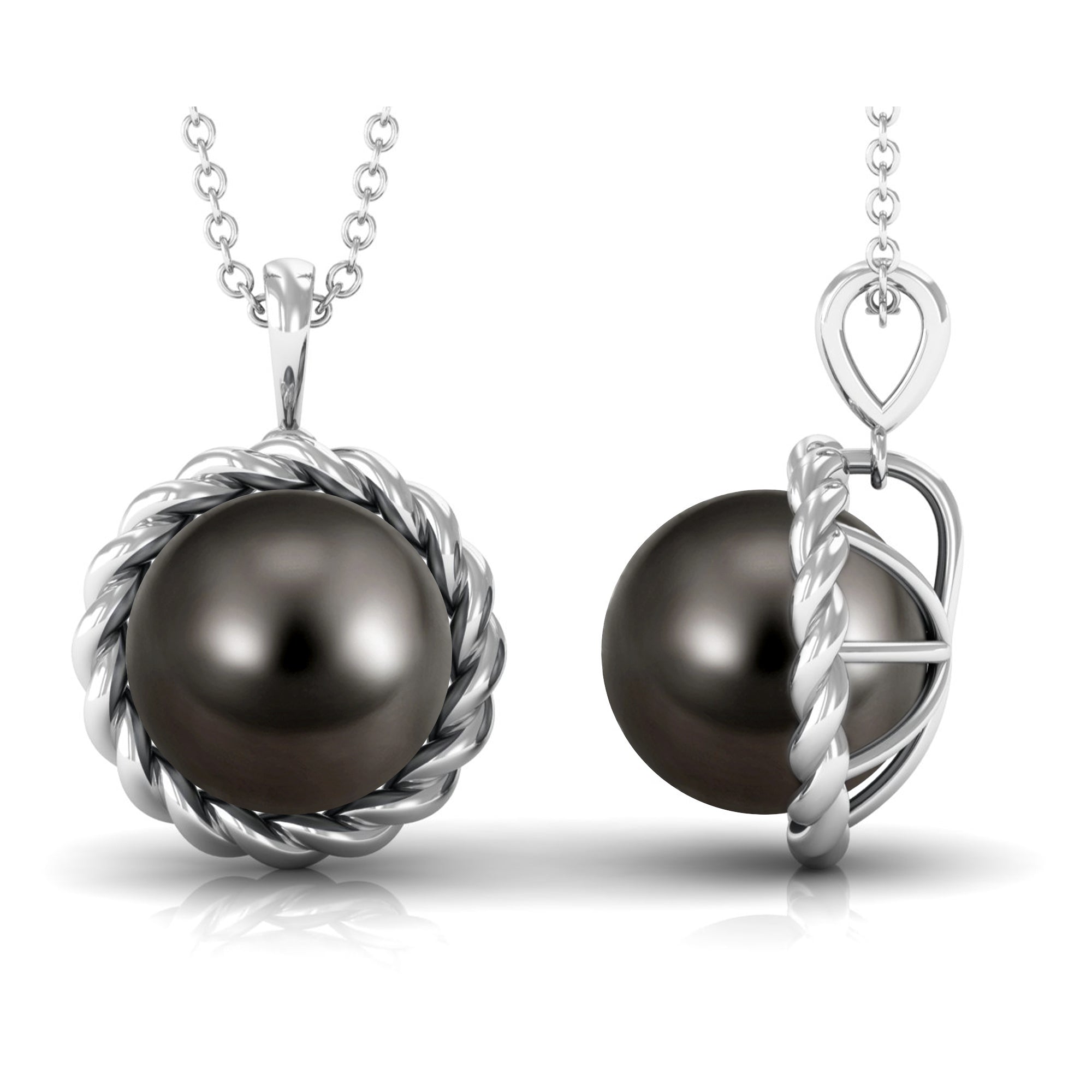 Tahitian Pearl Solitaire Pendant in Twisted Rope Frame Tahitian pearl - ( AAA ) - Quality - Arisha Jewels